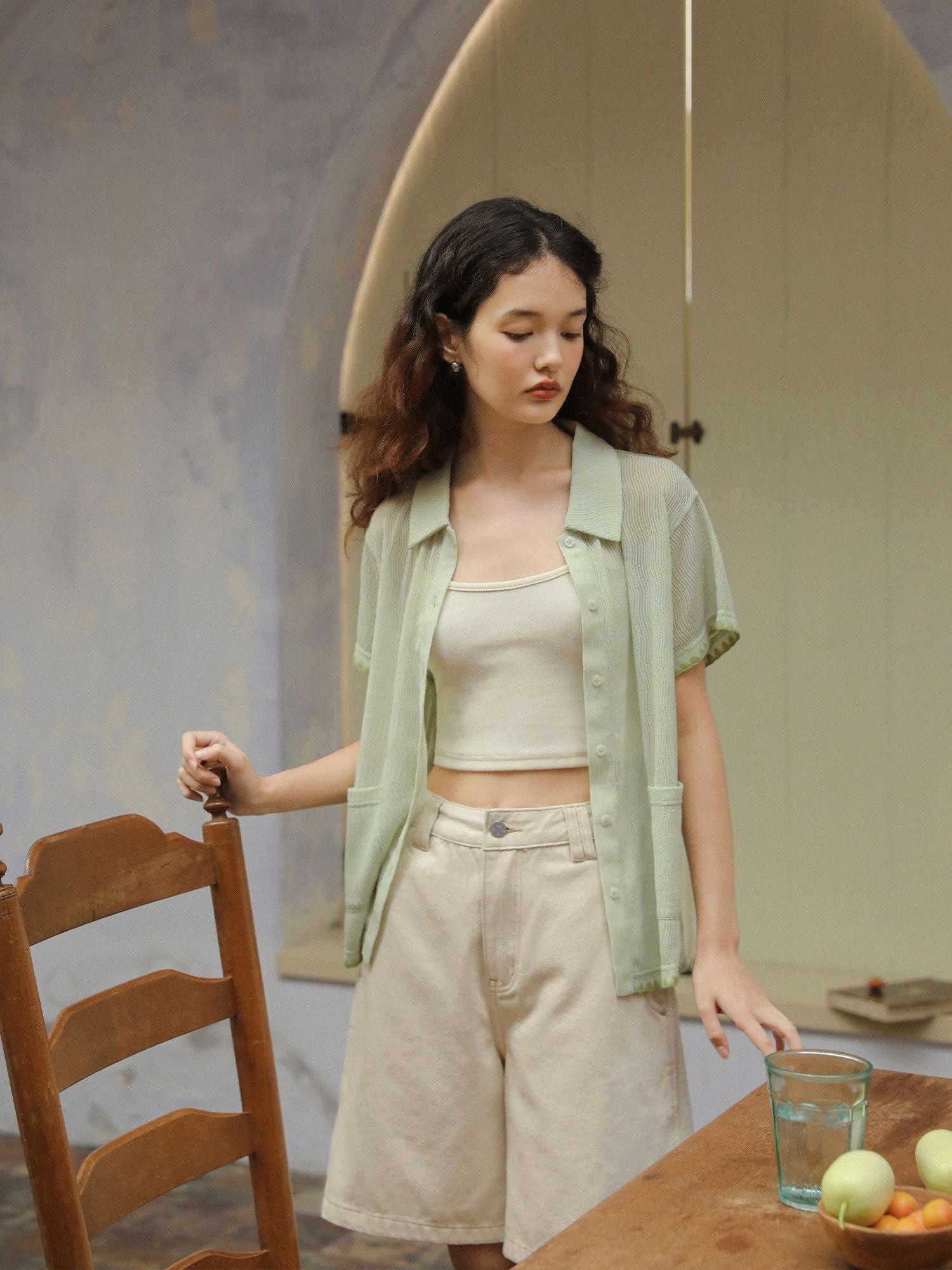 Cream Denim Shorts - Image 2