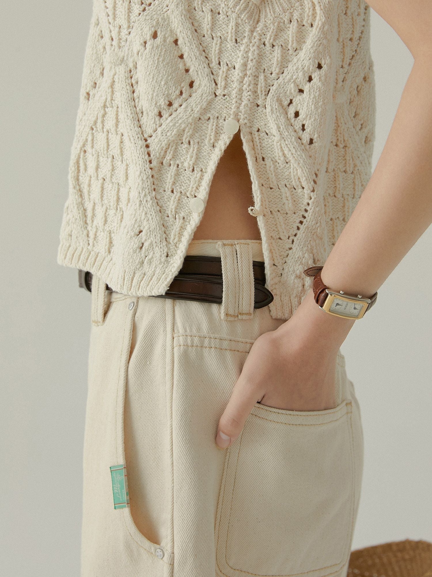 Cream Denim Shorts - Image 6