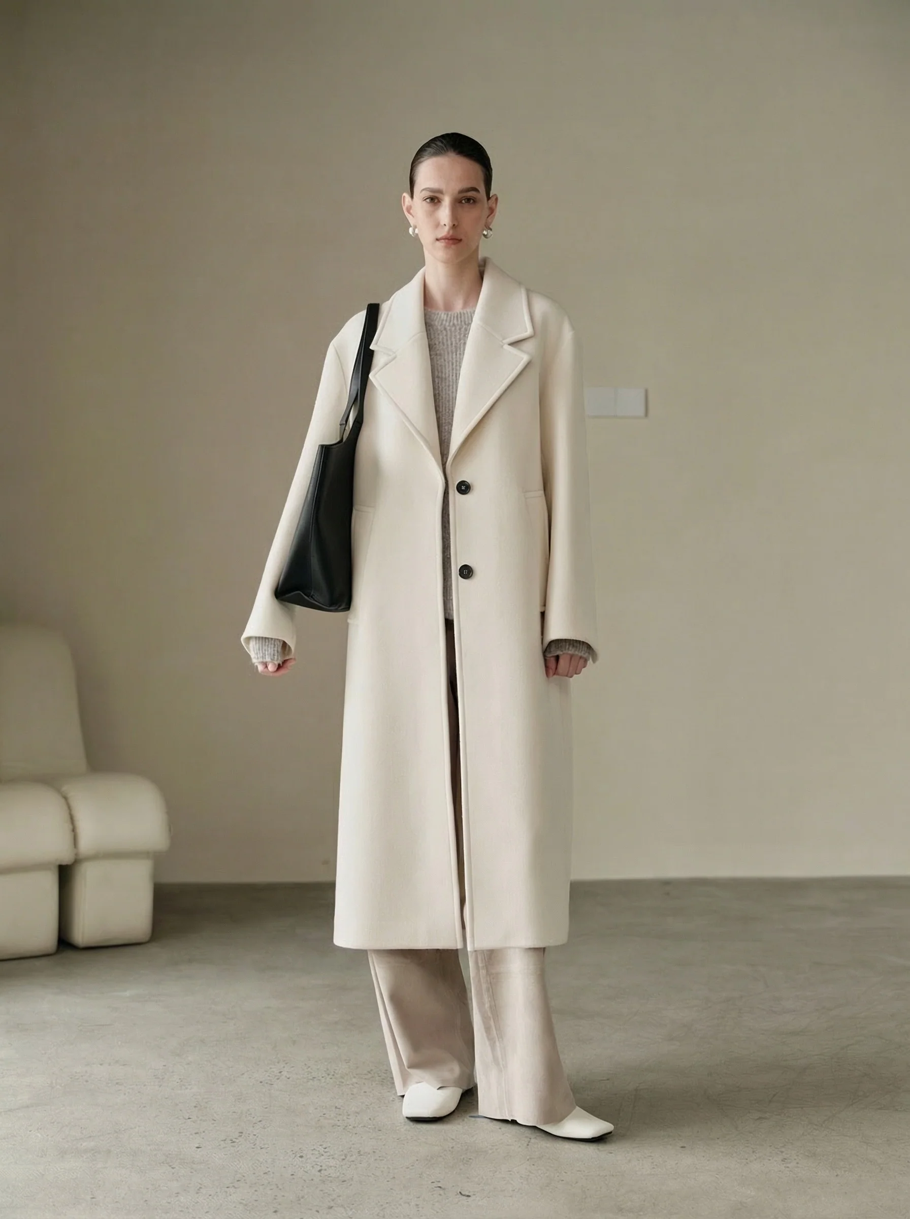 Cream Double-Faced Wool-Cashmere Coat - Image 2