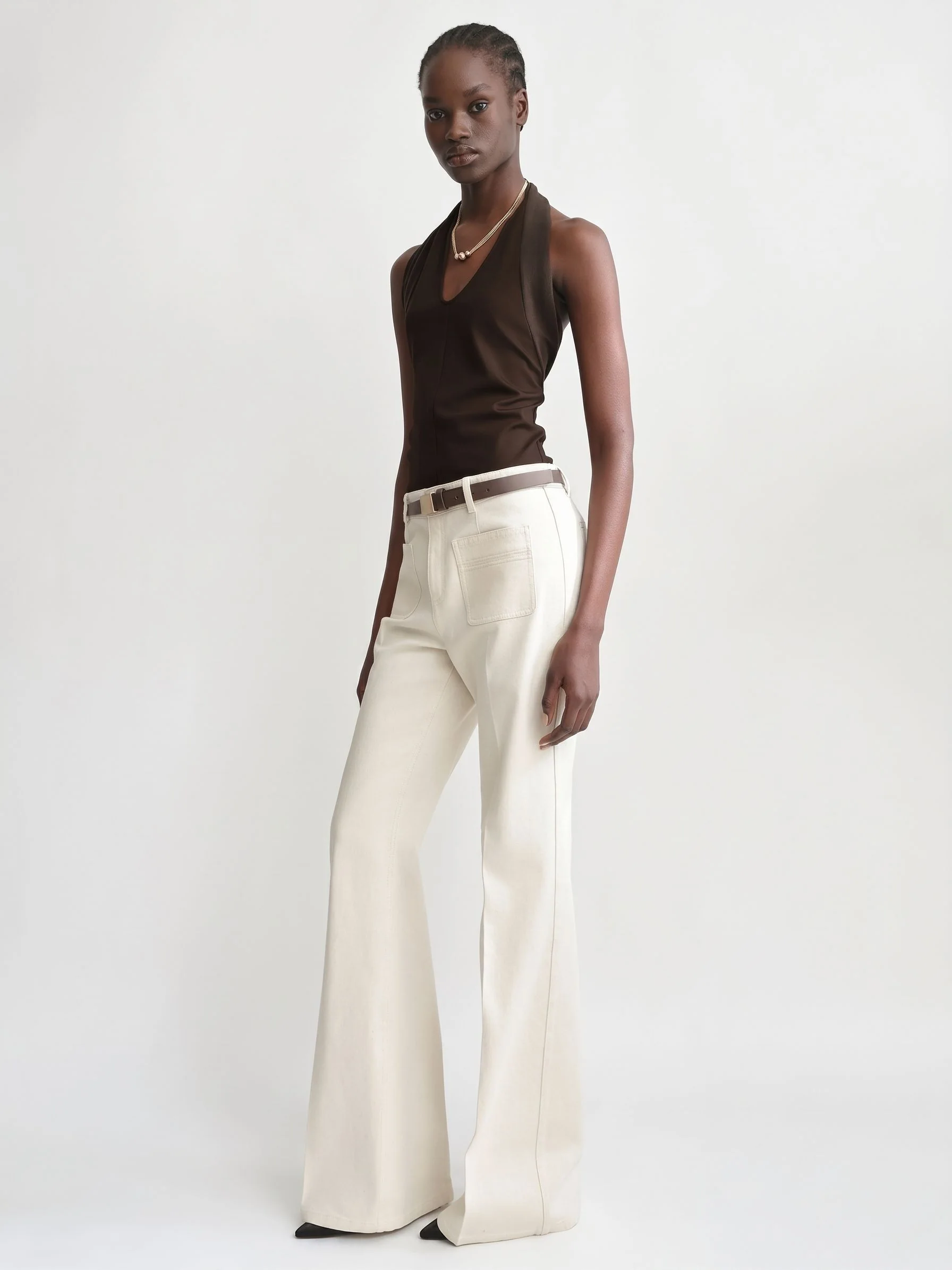 Cream Flare Jeans - Image 2