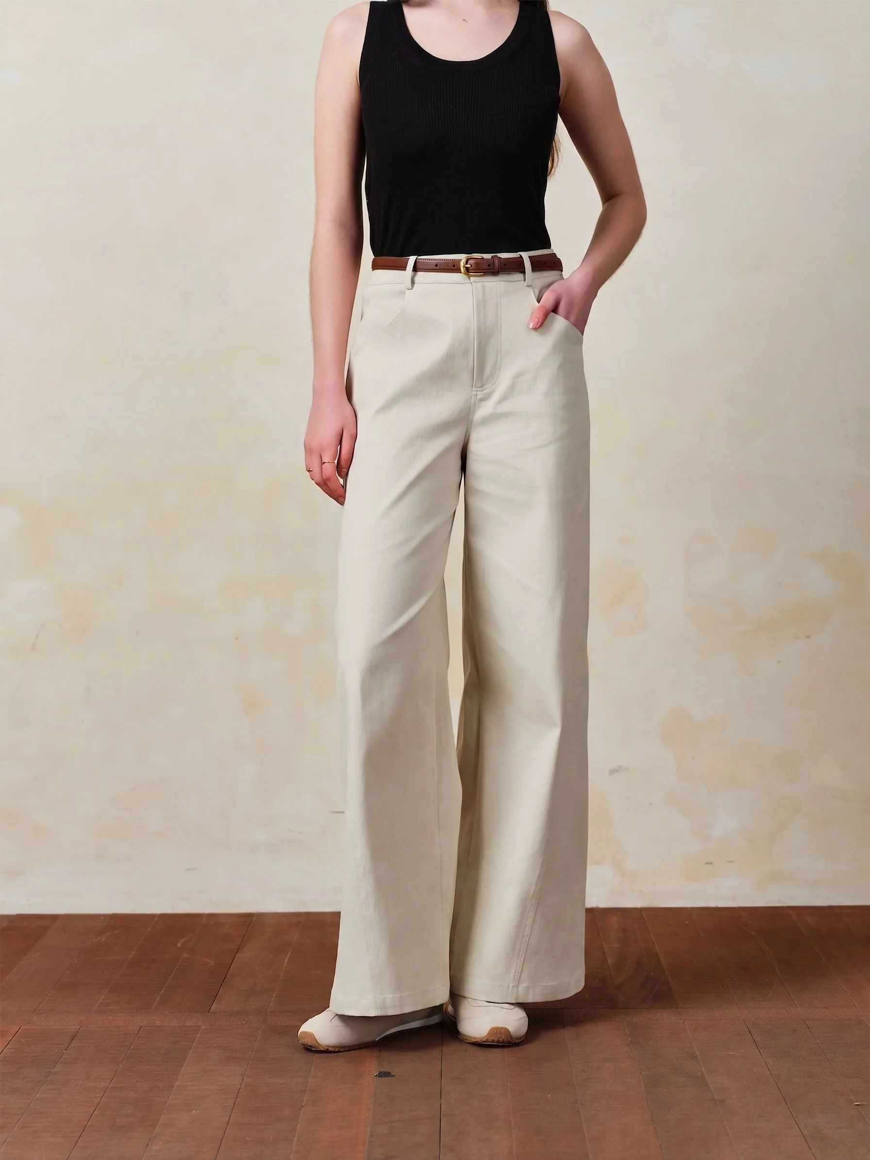 Cream Wide-Leg Pants