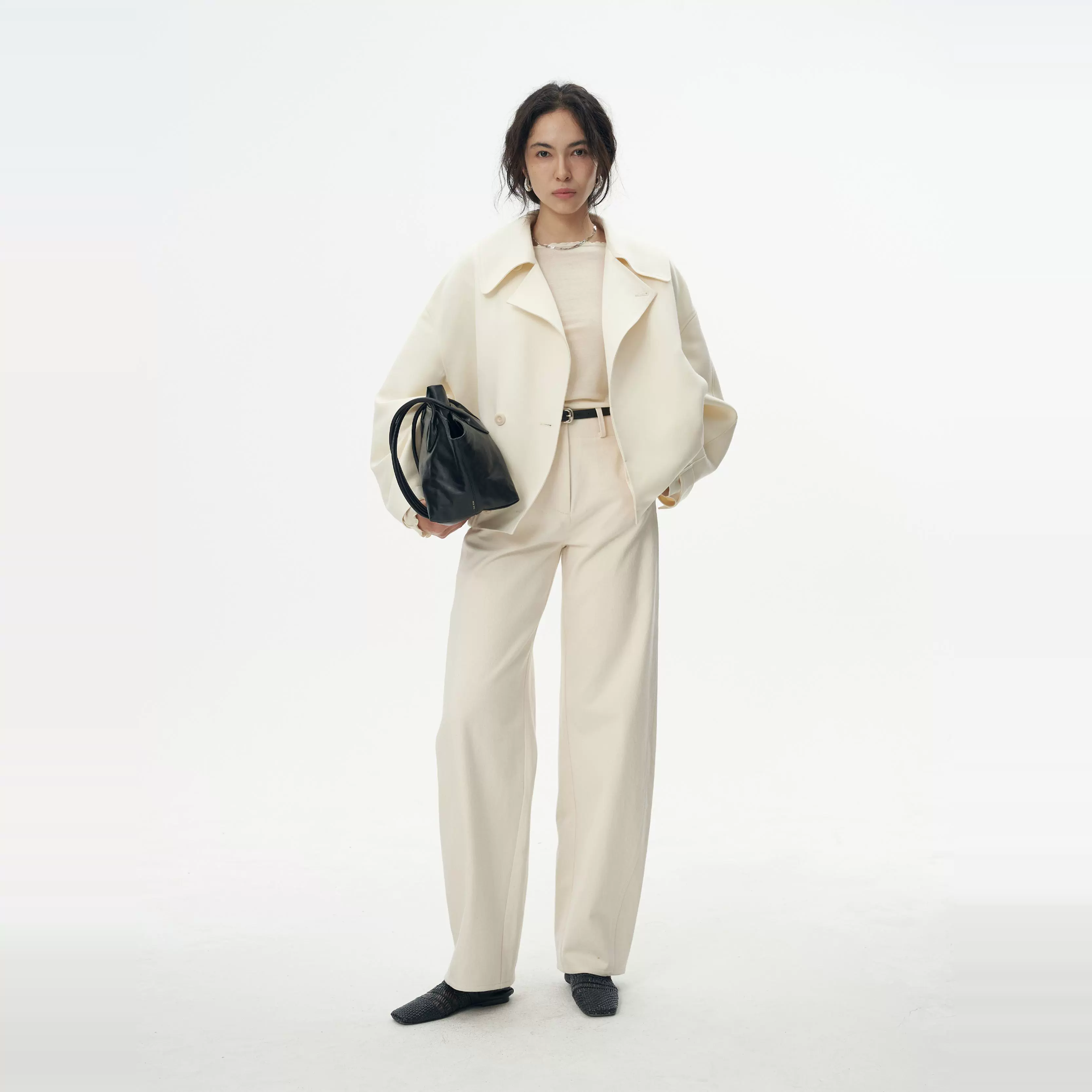 Cream Wide-Leg Trousers