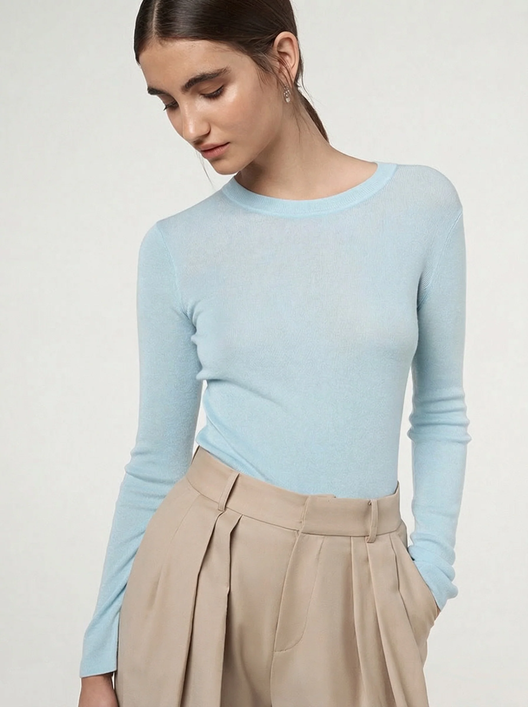 Crew Neck Cashmere Blend Top - Image 4
