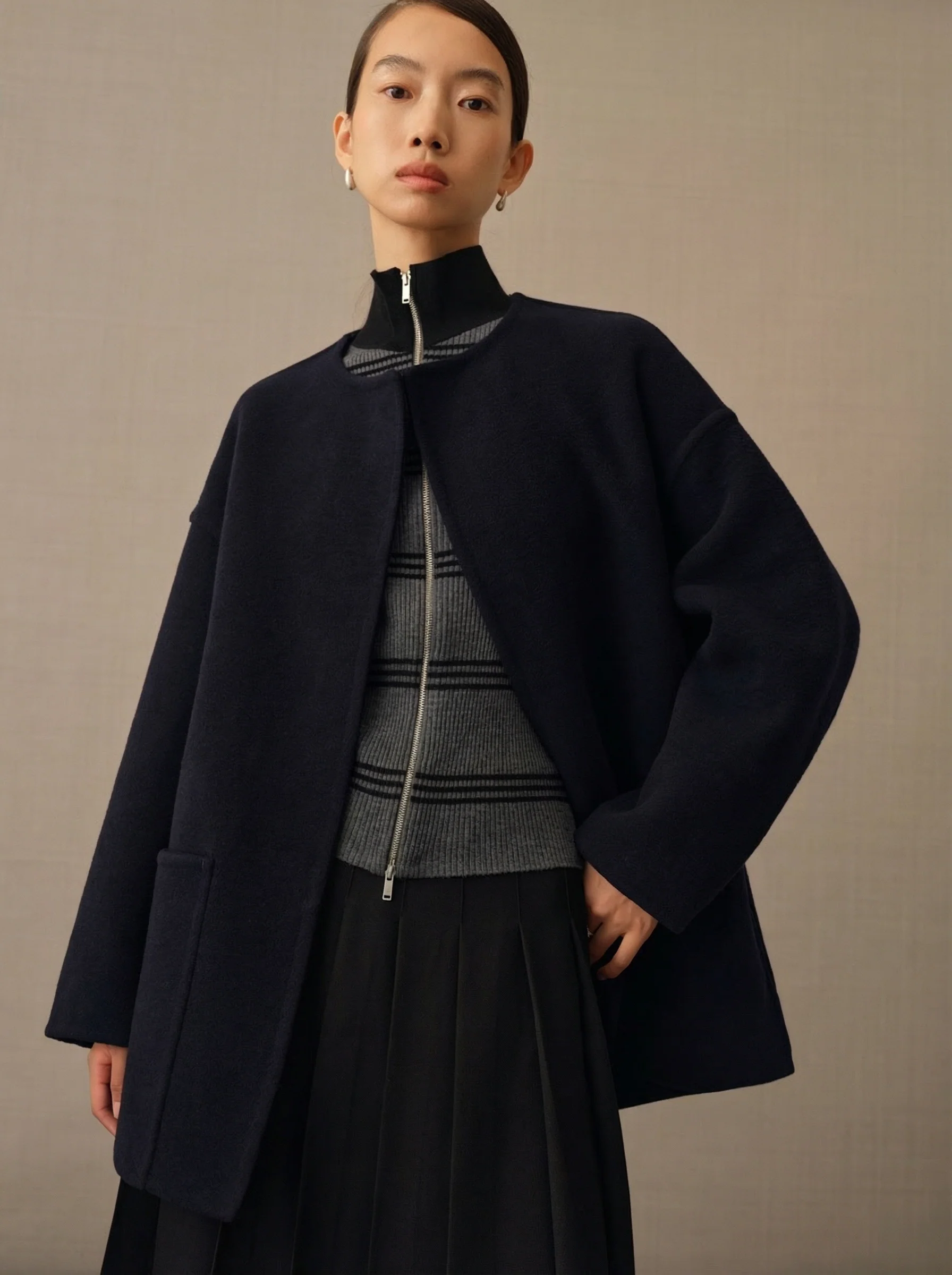 Crew Neck Double-Faced Wool-Cashmere Coat