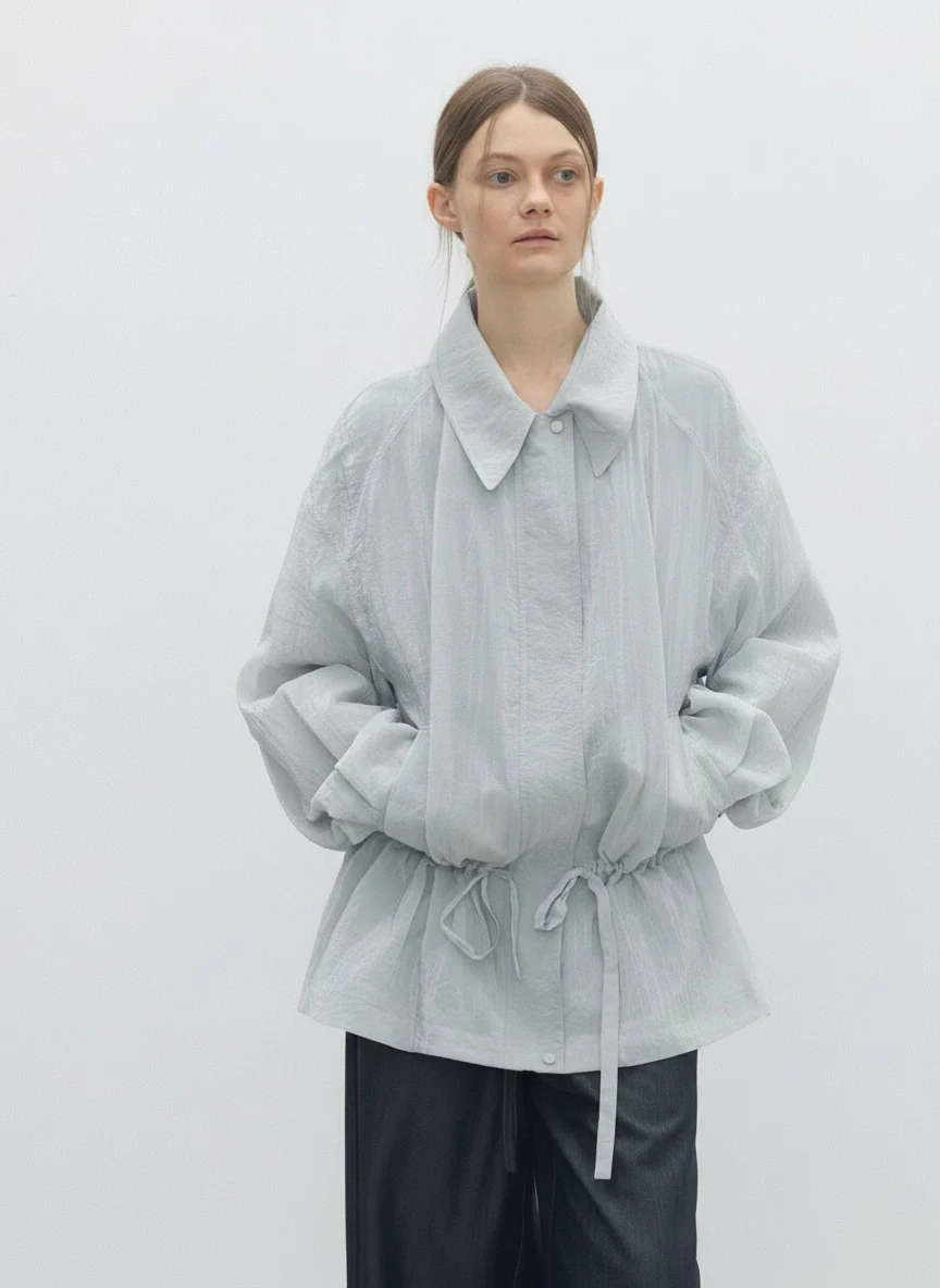 Crinkle Drawstring Shirt Jacket