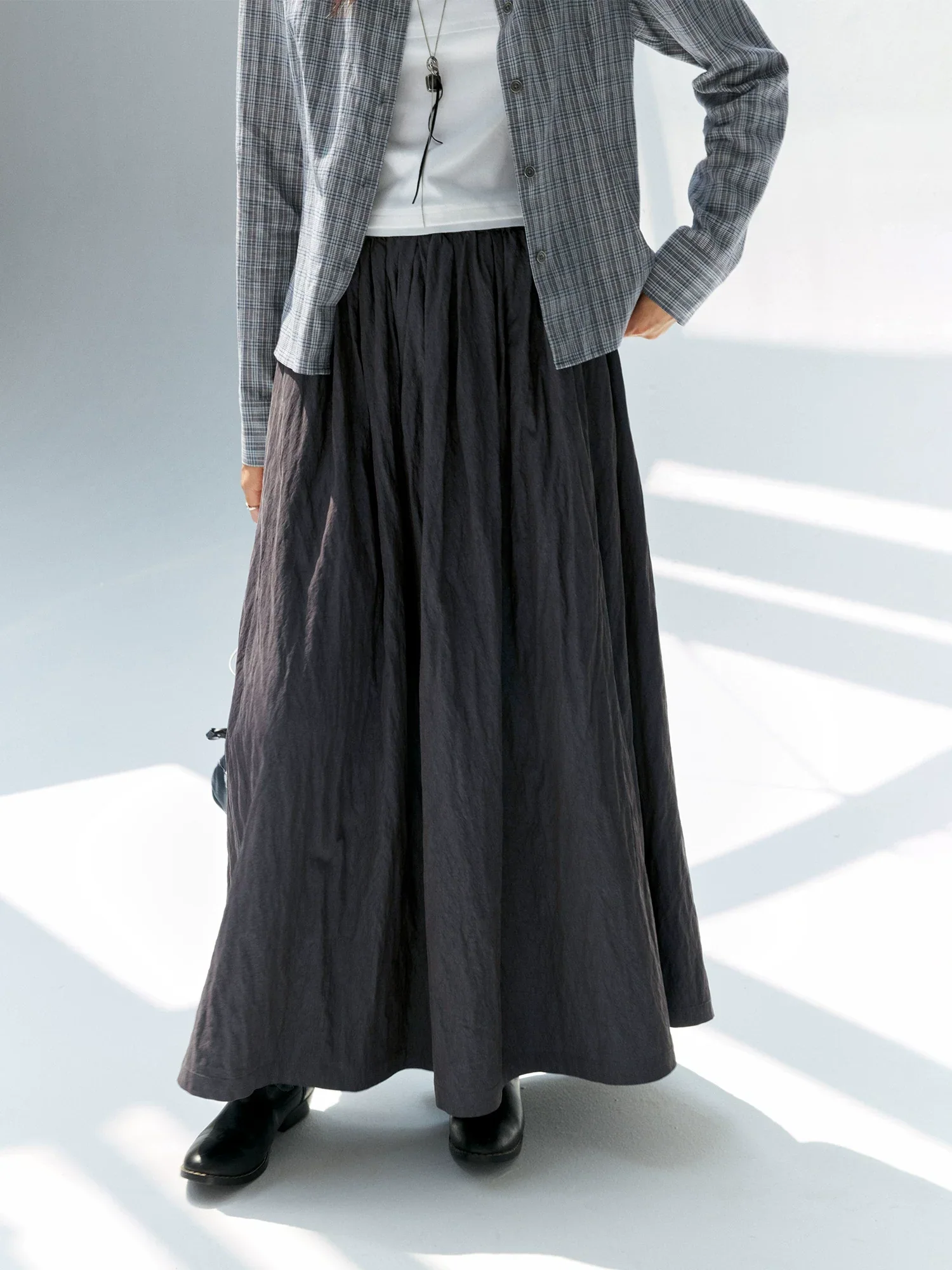 Crinkled A-Line Maxi Skirt