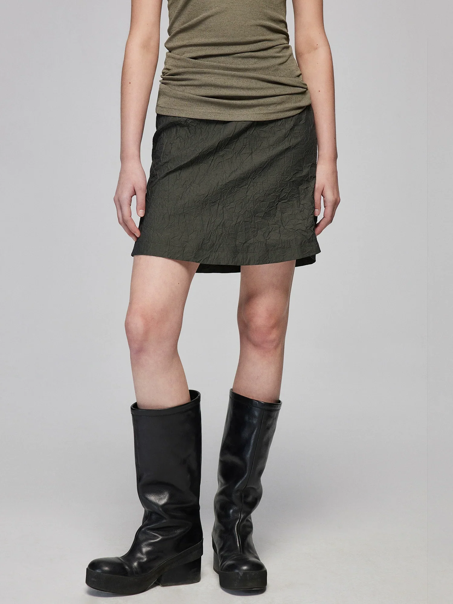 Crinkled A-Line Mini Skirt