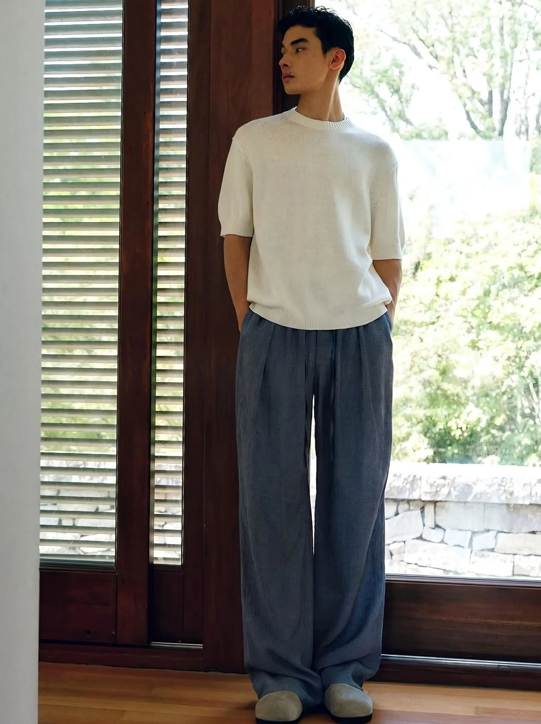 Crinkled Drawstring Trousers - Image 3