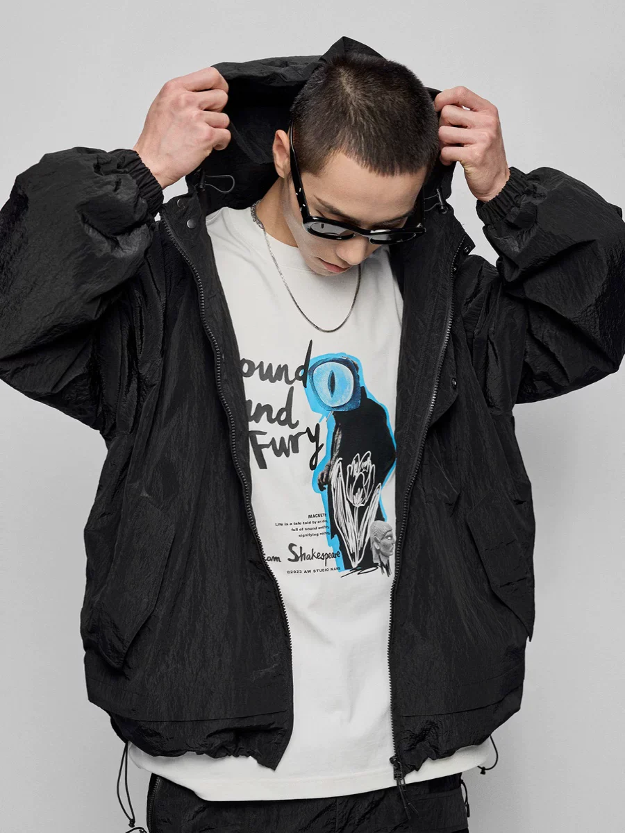 Crinkled Metallic Nylon Hooded Windbreaker - Image 3