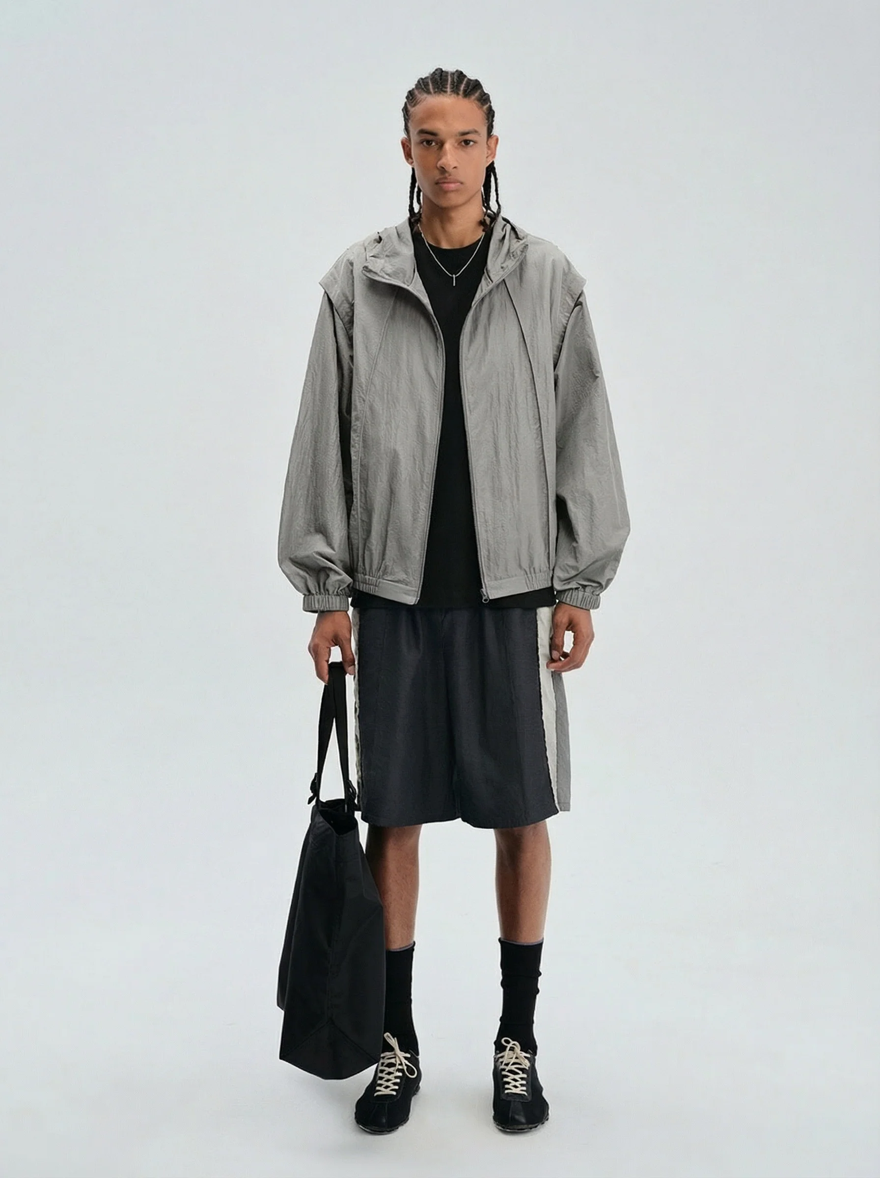 Crinkled Nylon Hooded Windbreaker