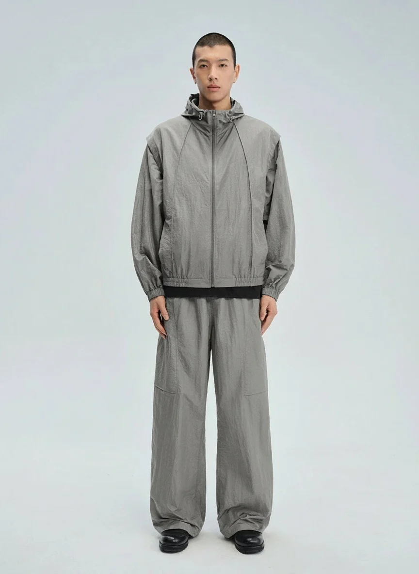 Crinkled Nylon Hooded Windbreaker - Image 2