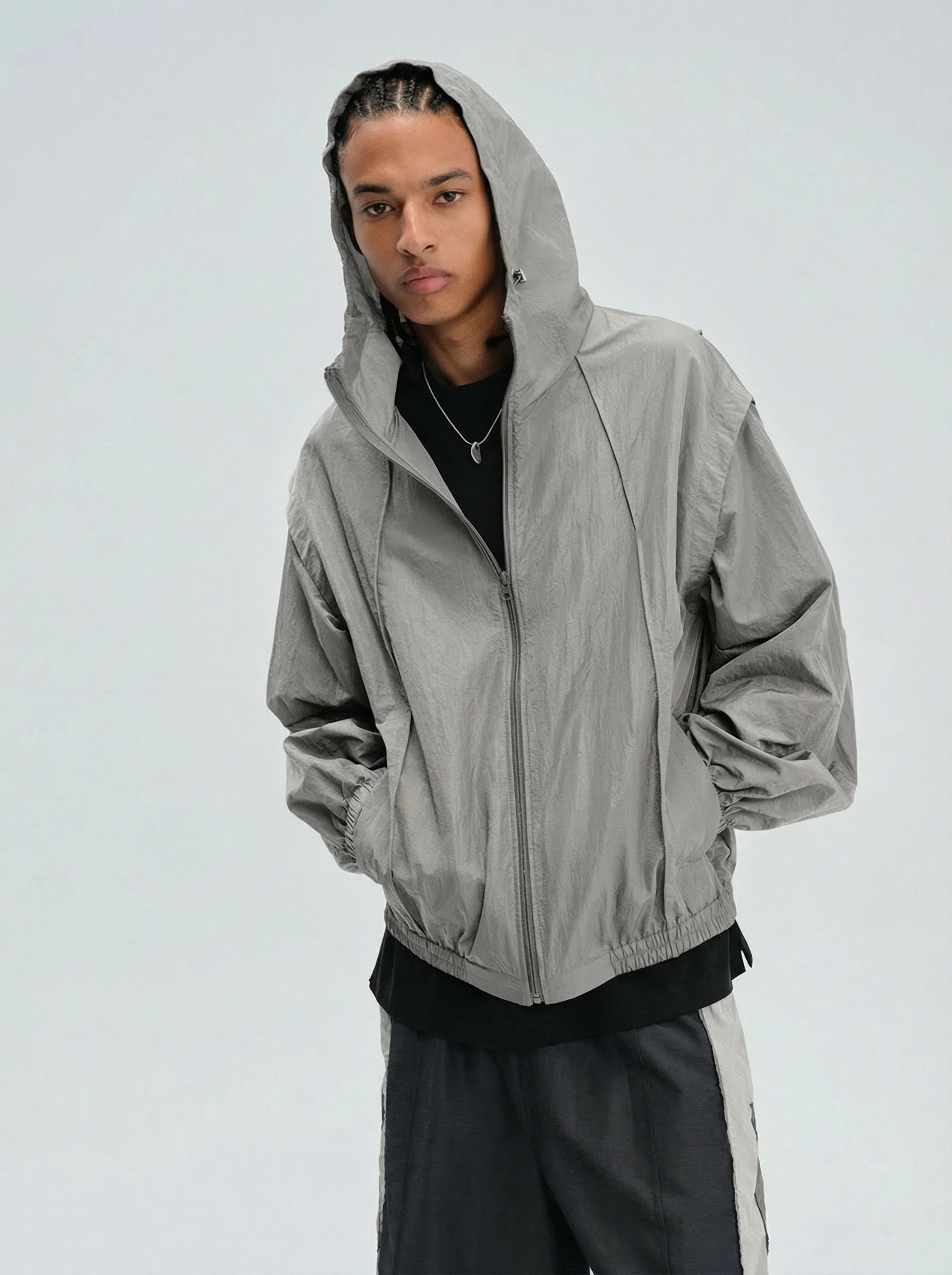 Crinkled Nylon Hooded Windbreaker - Image 3