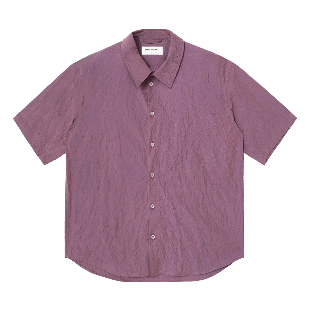 Crinkled Purple Short-Sleeve Shirt - Image 6
