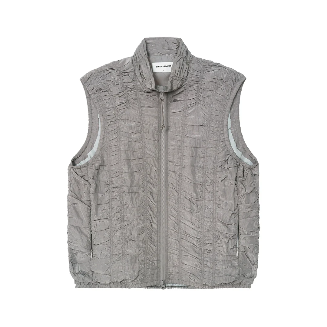 Crinkled Stand-Collar Zip Vest - Image 7
