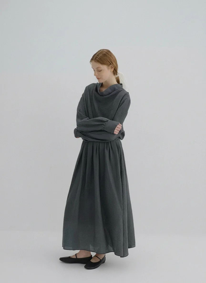 Crinkled Tencel Cowl-Neck Maxi Dress - Image 3