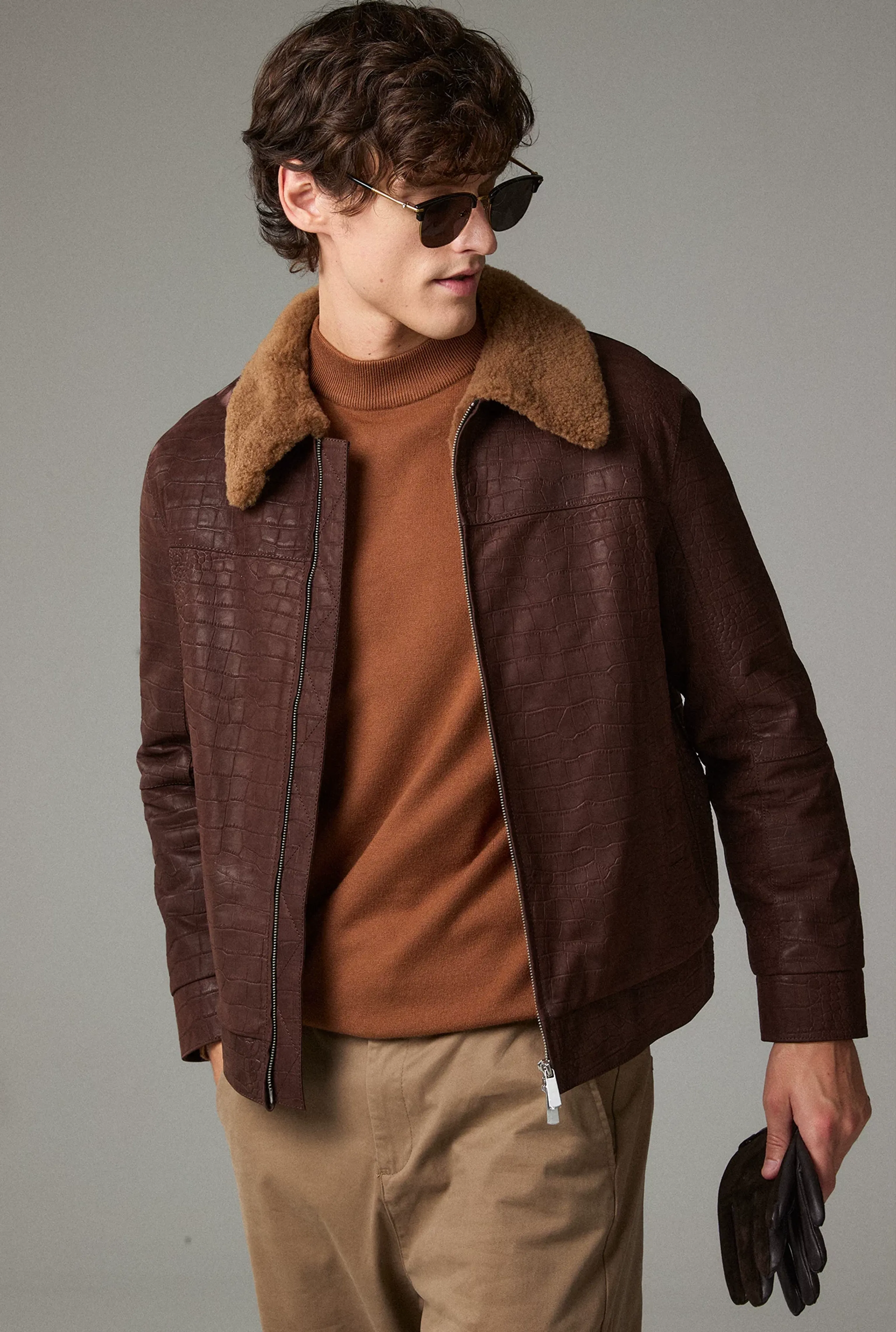 Croc-Embossed Calfskin Aviator Jacket - Image 3
