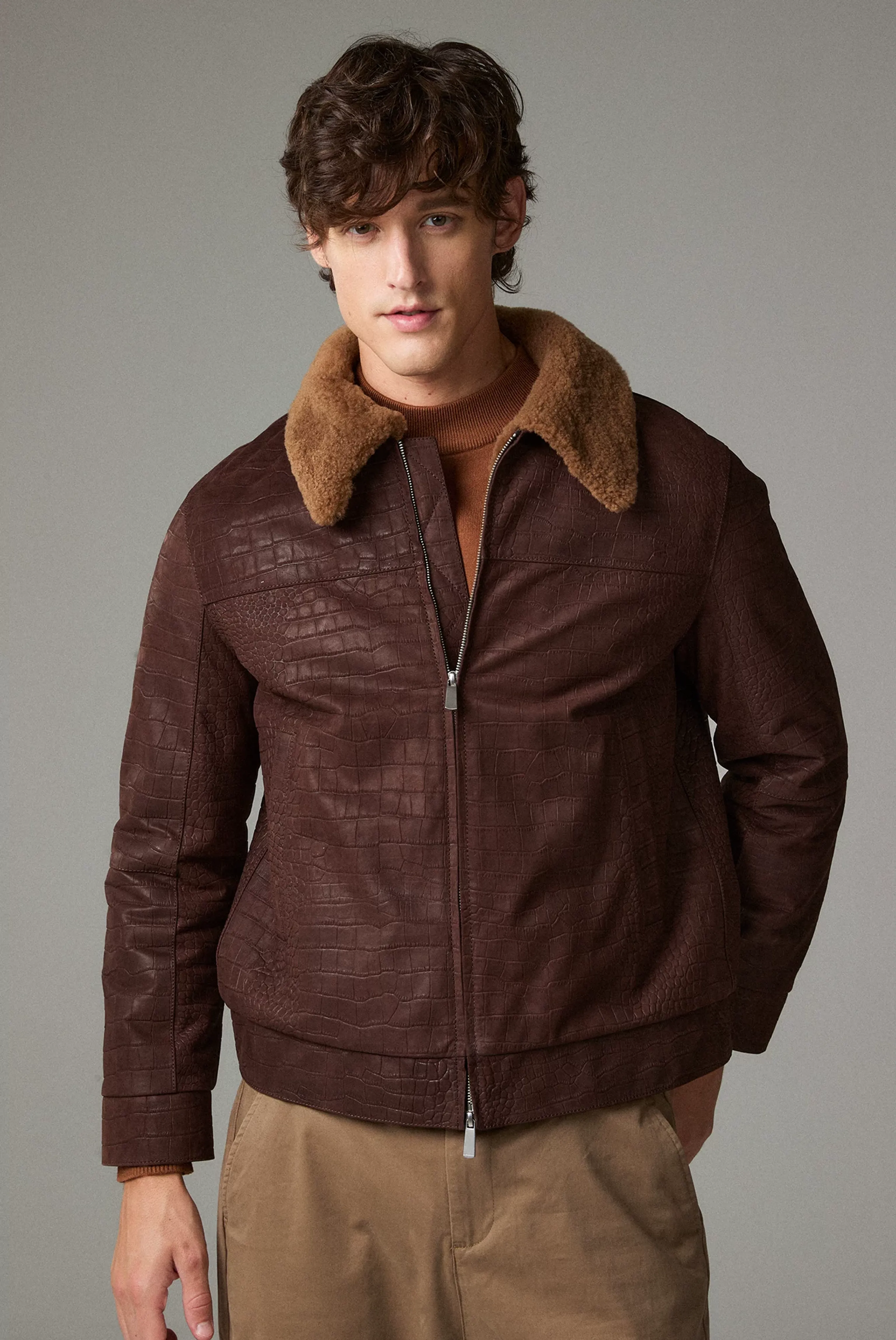 Croc-Embossed Calfskin Aviator Jacket - Image 4
