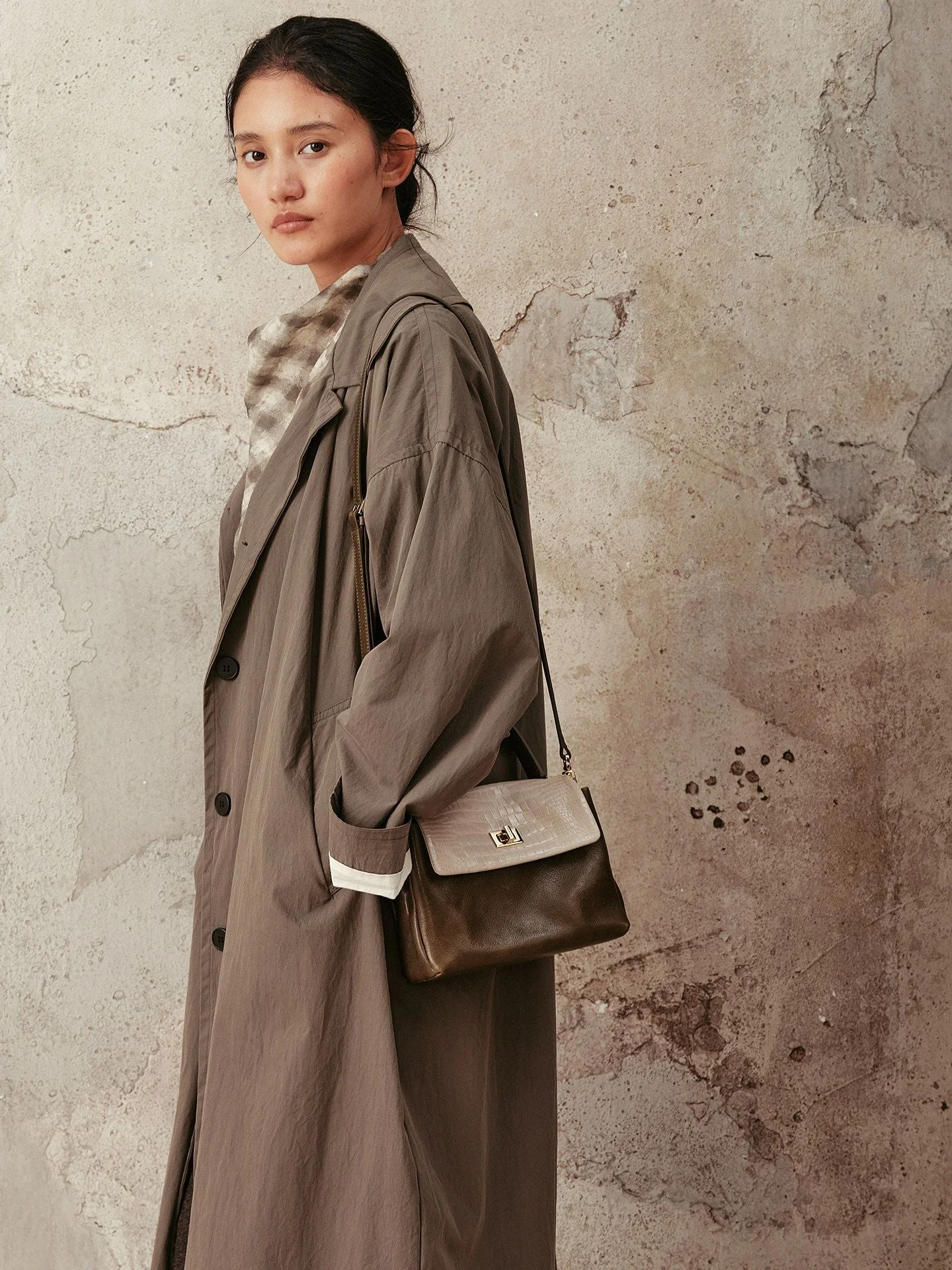 Croc-Embossed Top Grain Leather Flap Satchel