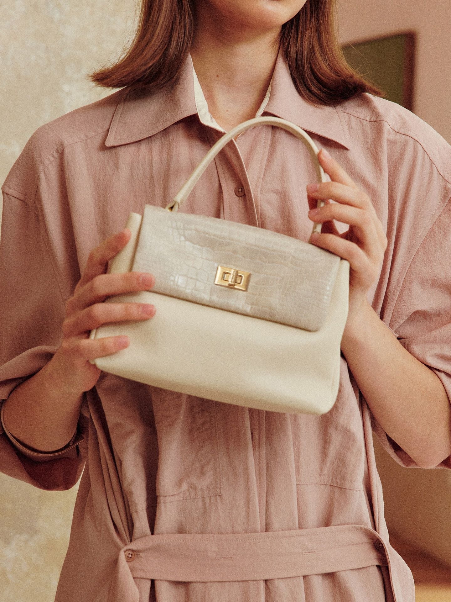 Croc-Embossed Top Grain Leather Flap Satchel - Image 2