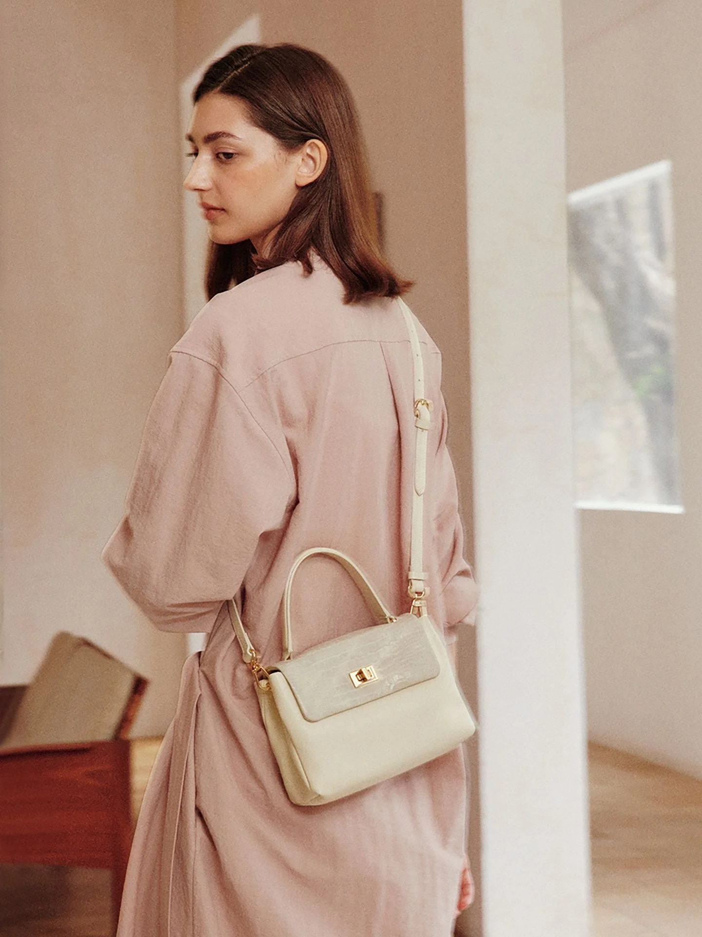 Croc-Embossed Top Grain Leather Flap Satchel - Image 3