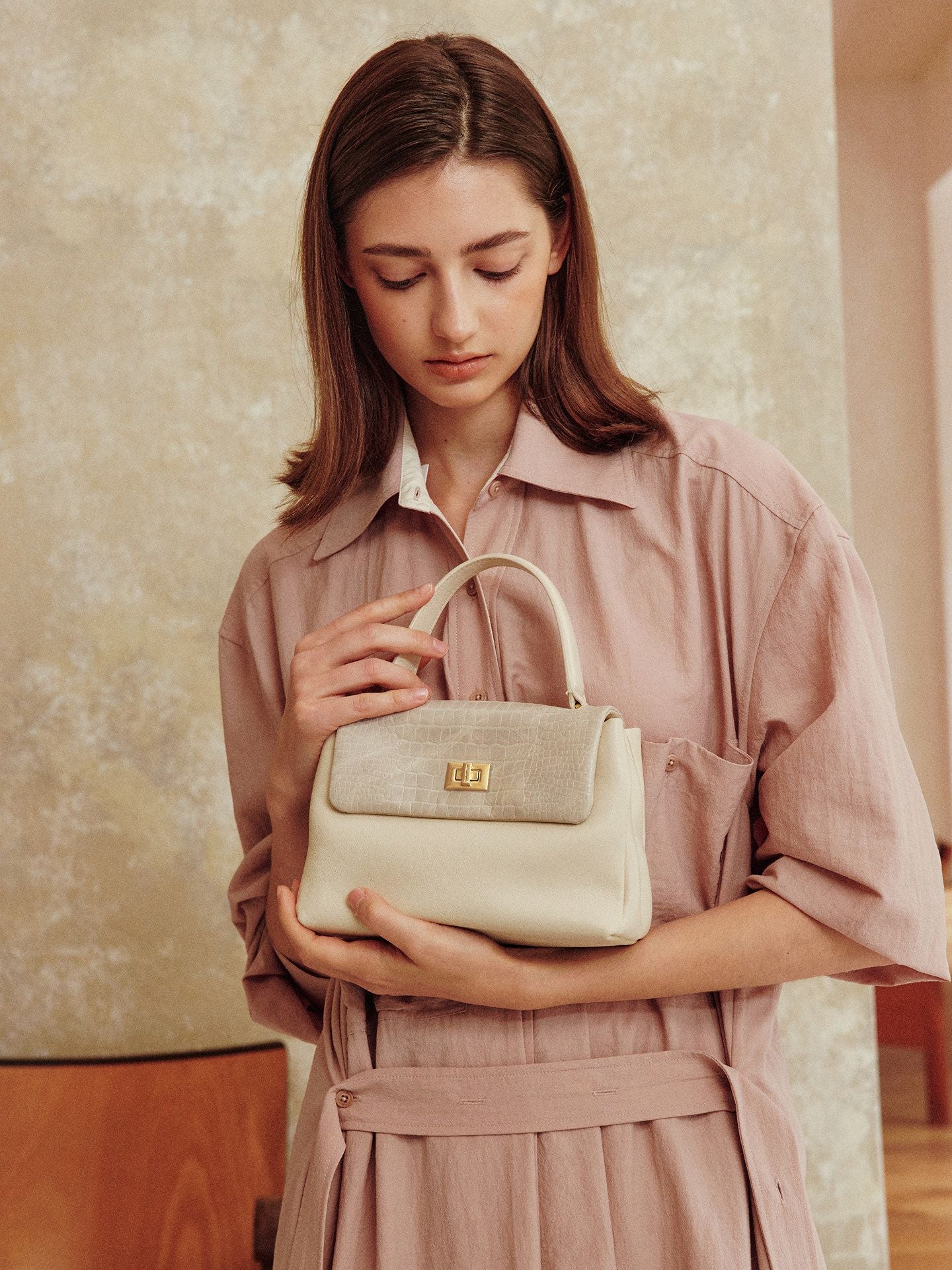 Croc-Embossed Top Grain Leather Flap Satchel - Image 4