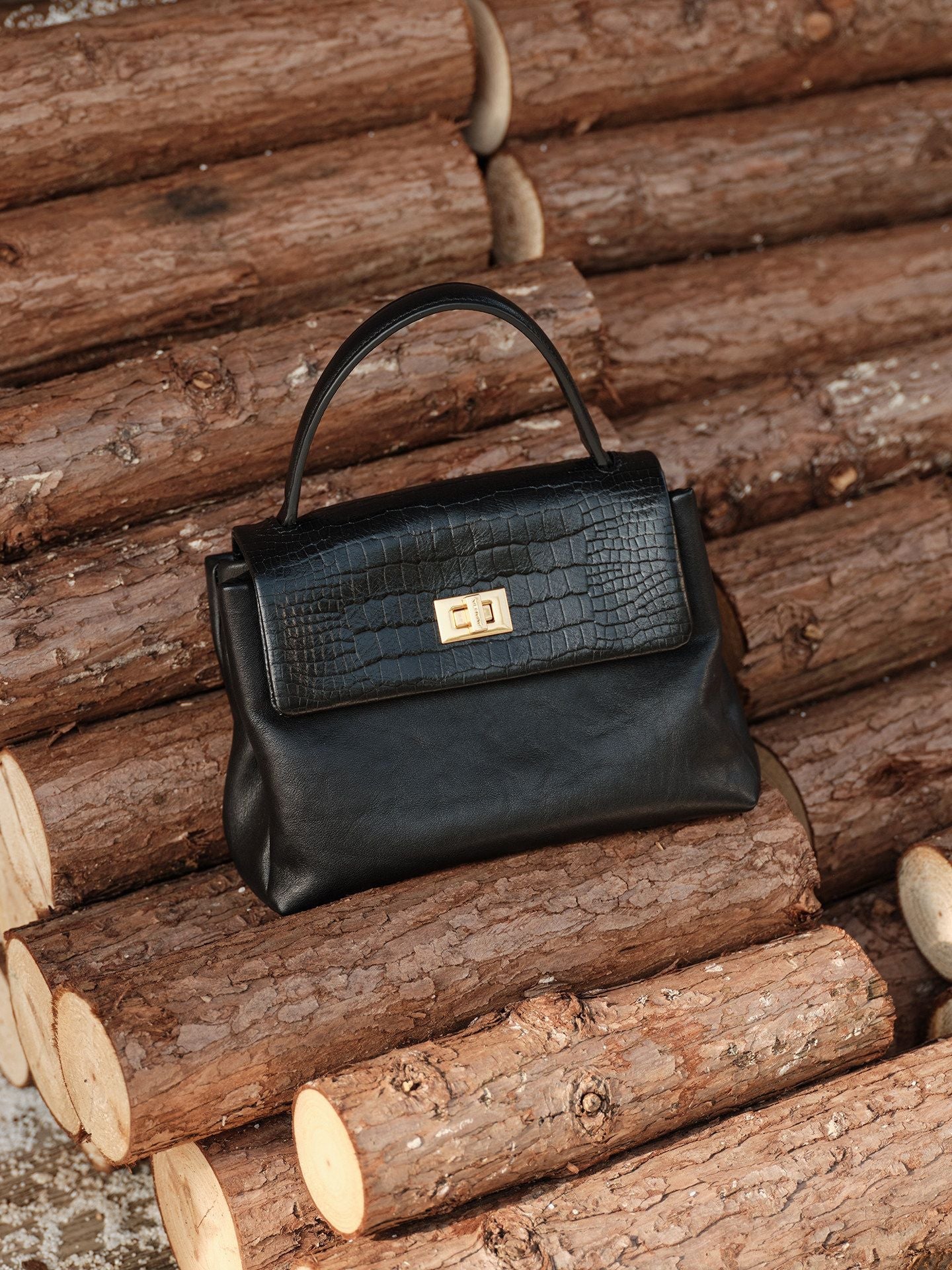 Croc-Embossed Top Grain Leather Flap Satchel - Image 5