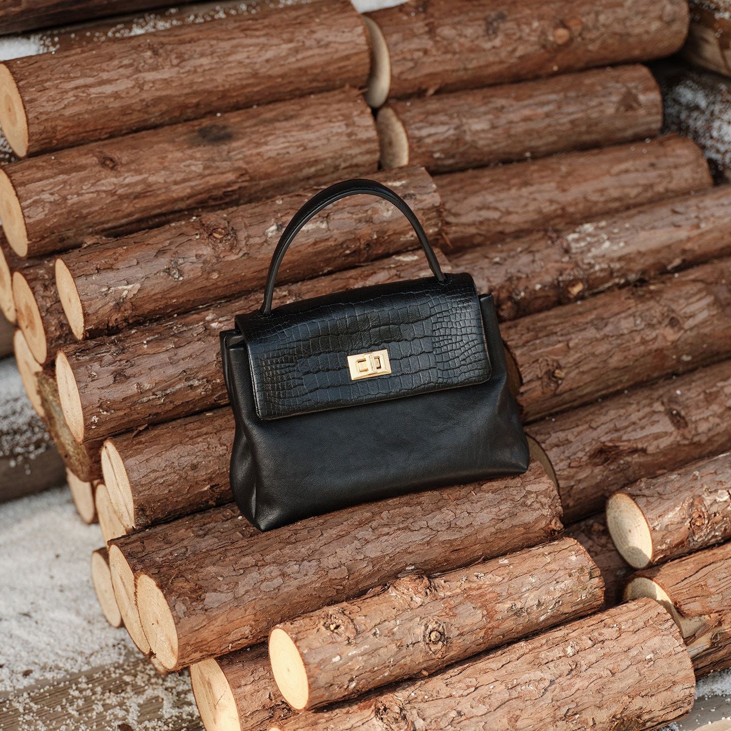 Croc-Embossed Top Grain Leather Flap Satchel - Image 6