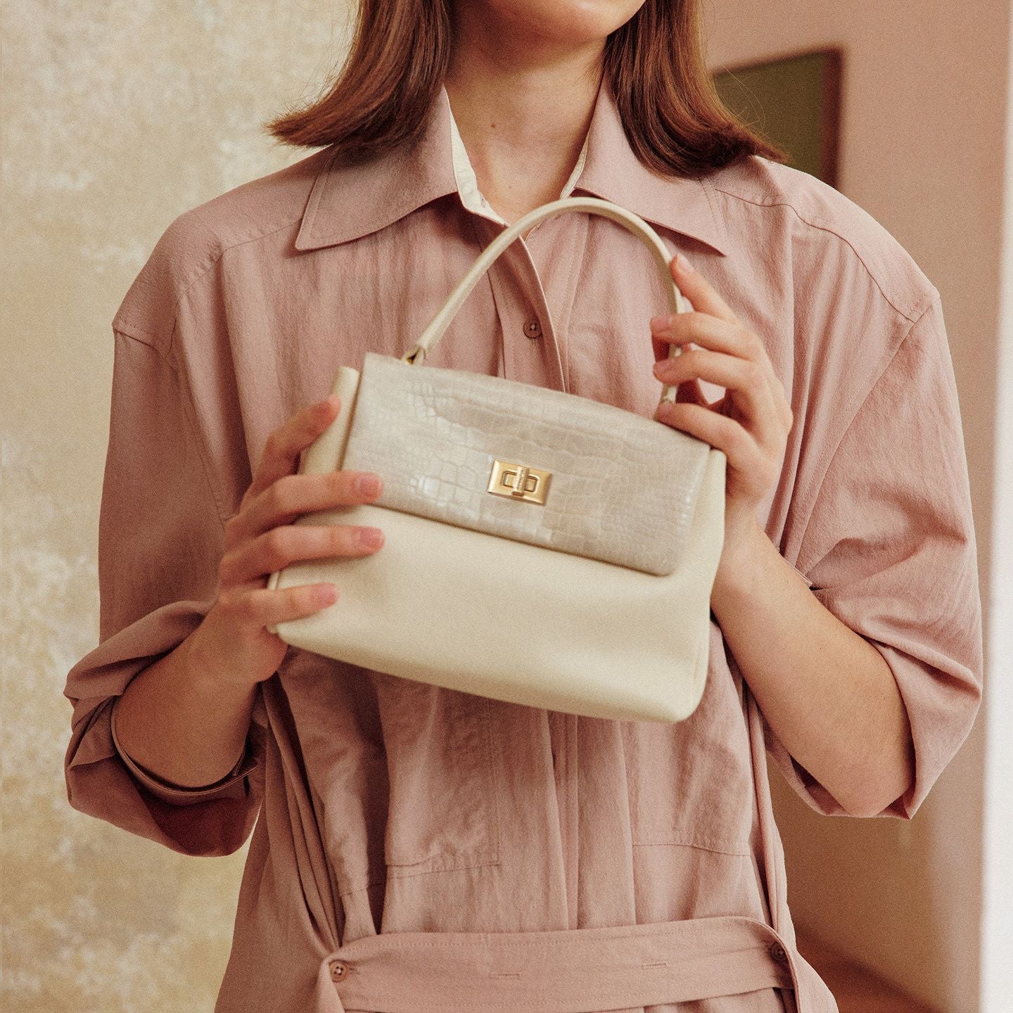 Croc-Embossed Top Grain Leather Flap Satchel - Image 7