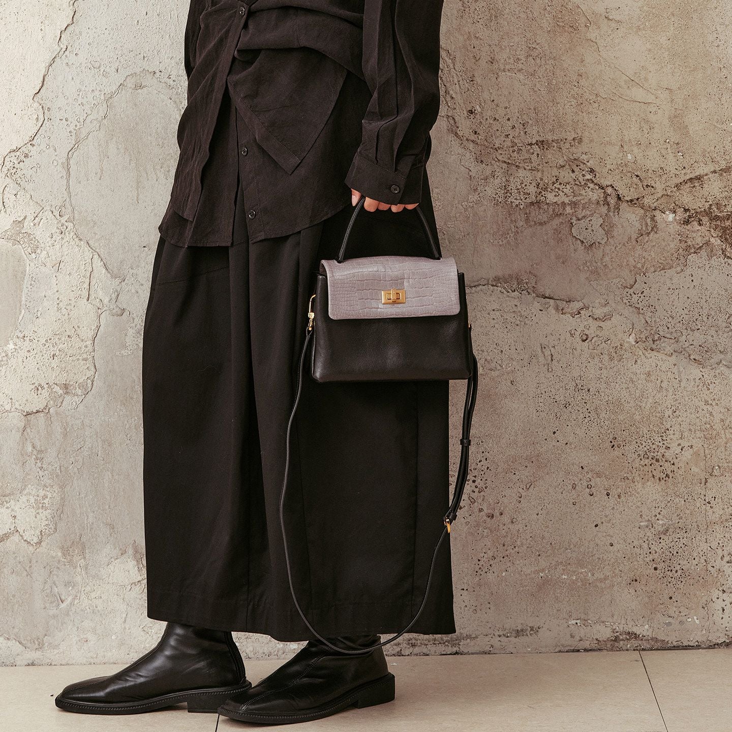 Croc-Embossed Top Grain Leather Flap Satchel - Image 9