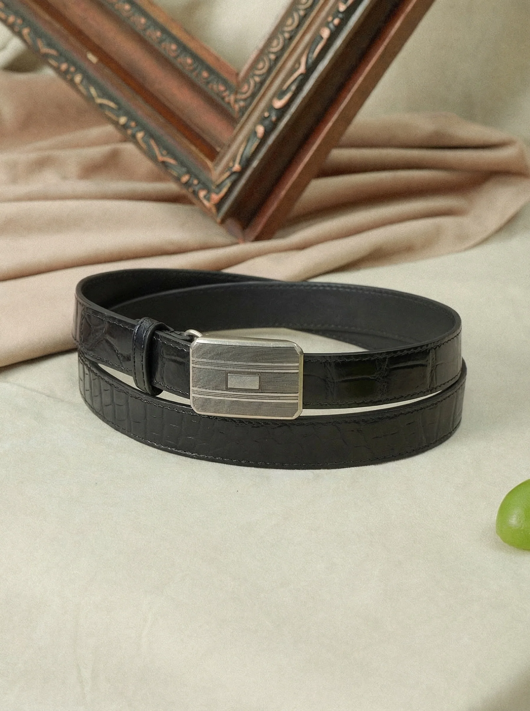 Crocodile Leather Buckle Belt