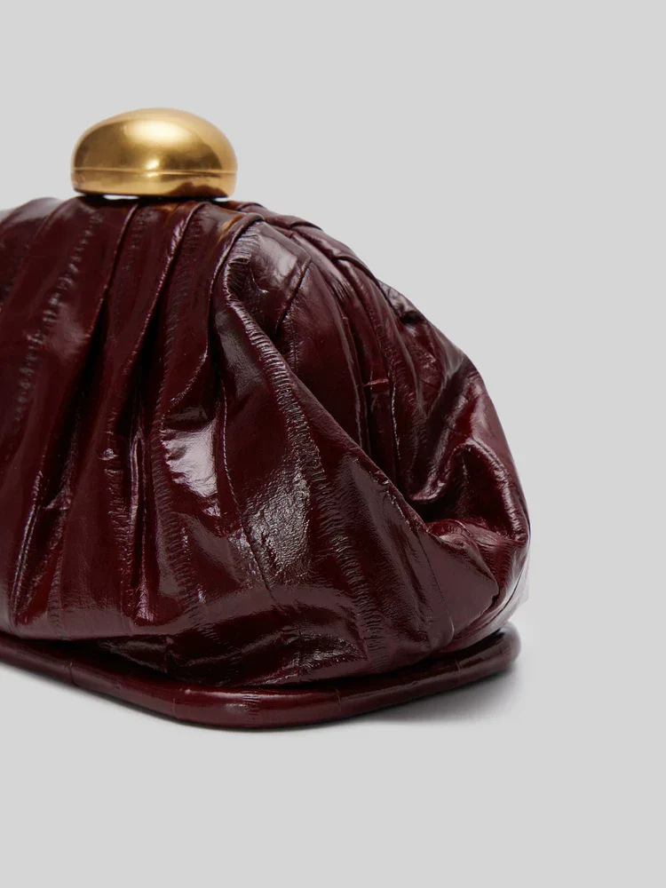 Crocodile Leather Pleated Frame Clutch