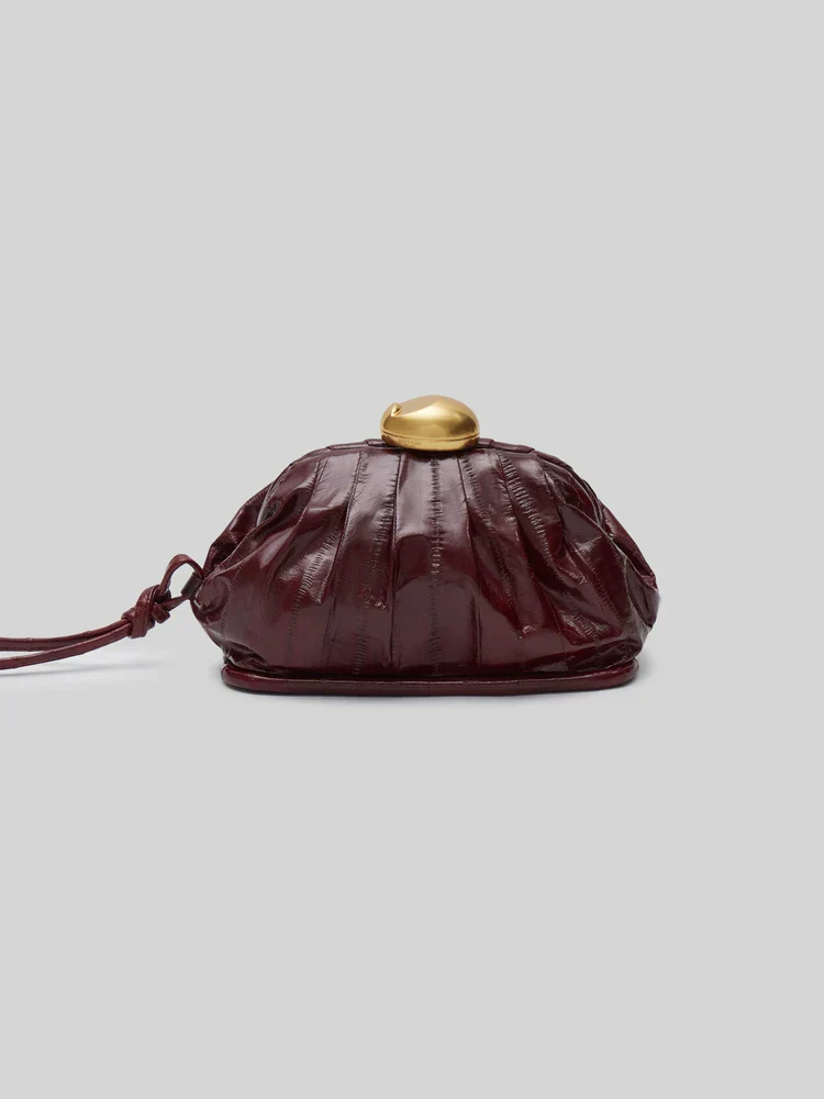 Crocodile Leather Pleated Frame Clutch - Image 3
