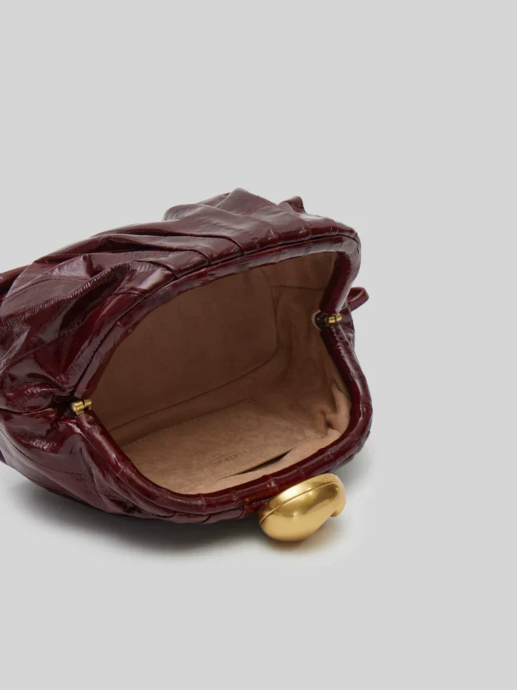 Crocodile Leather Pleated Frame Clutch - Image 4