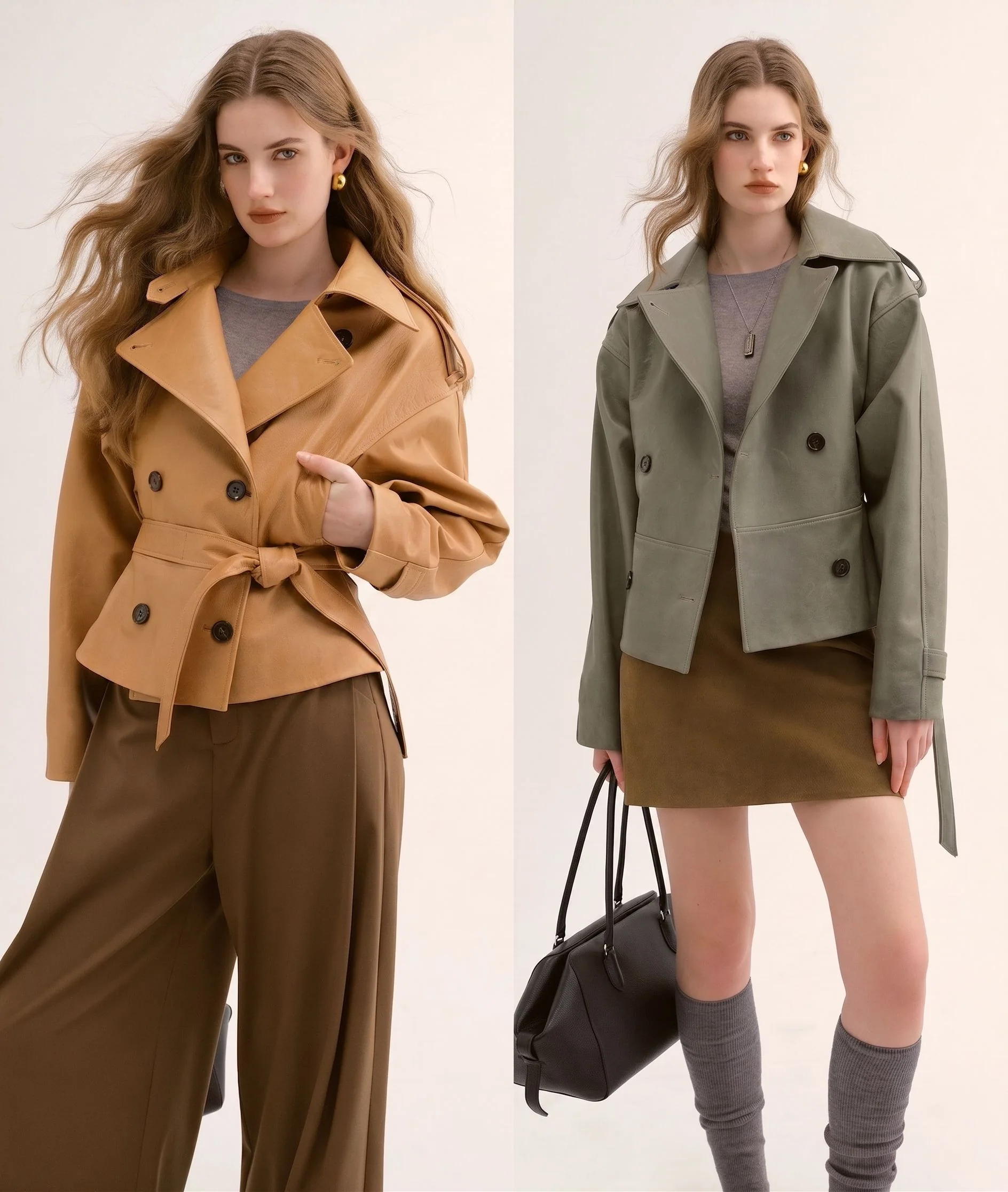 Cropped Belted Trench Jacket