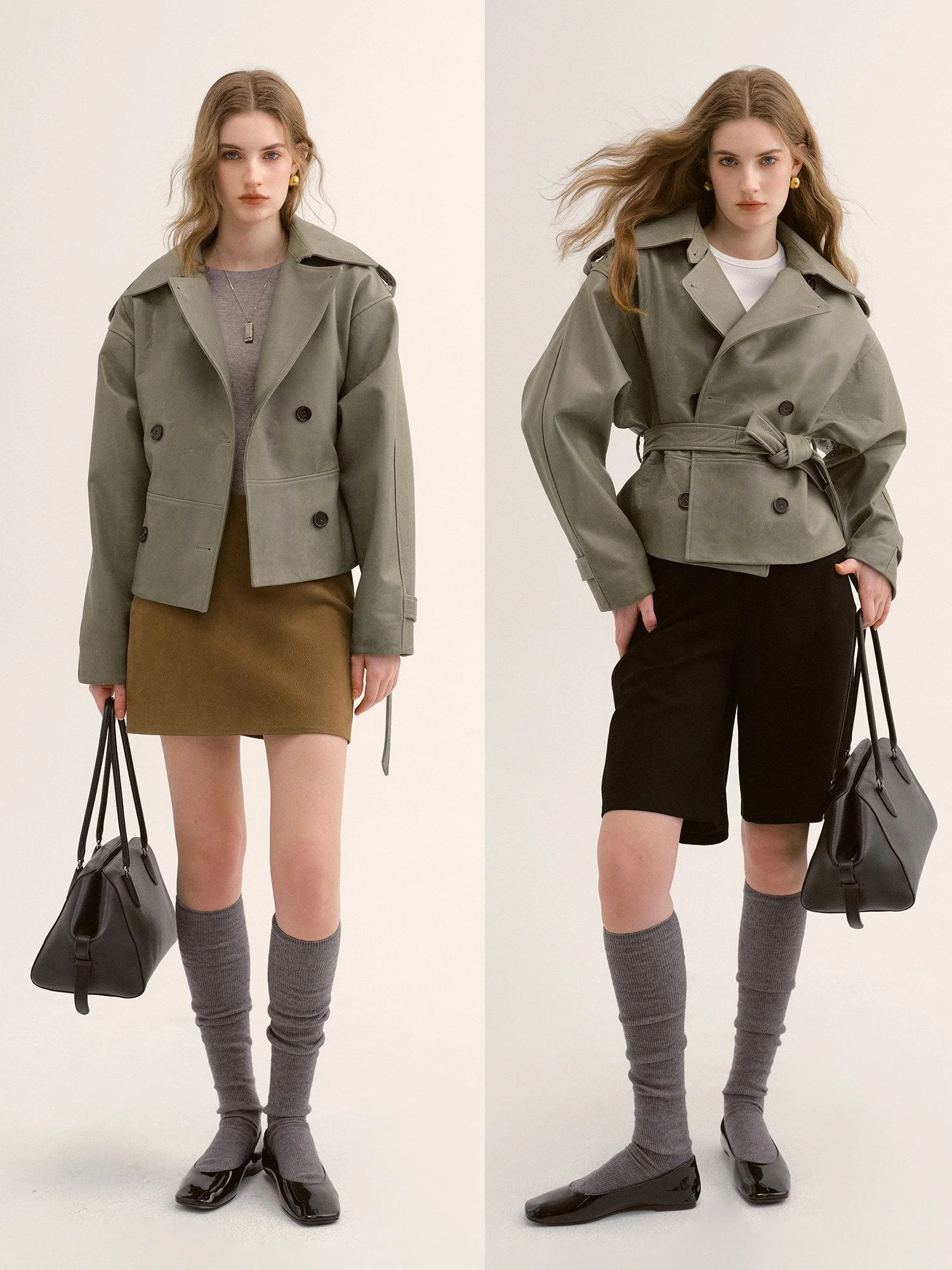 Cropped Belted Trench Jacket - Image 3