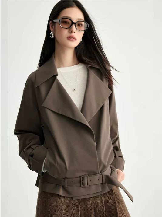 Cropped Belted Trench Jacket