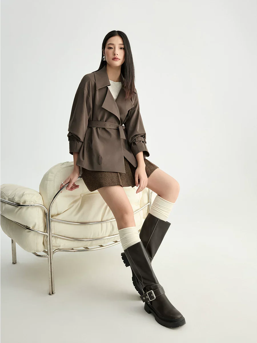 Cropped Belted Trench Jacket - Image 2