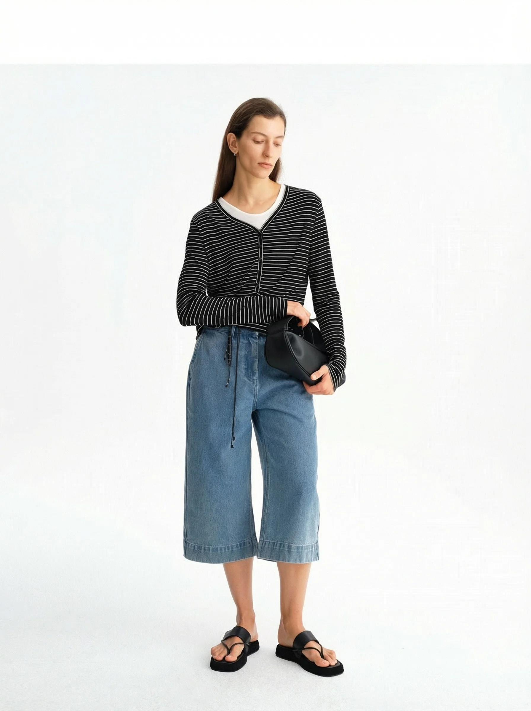 Cropped Denim Culottes - Image 4