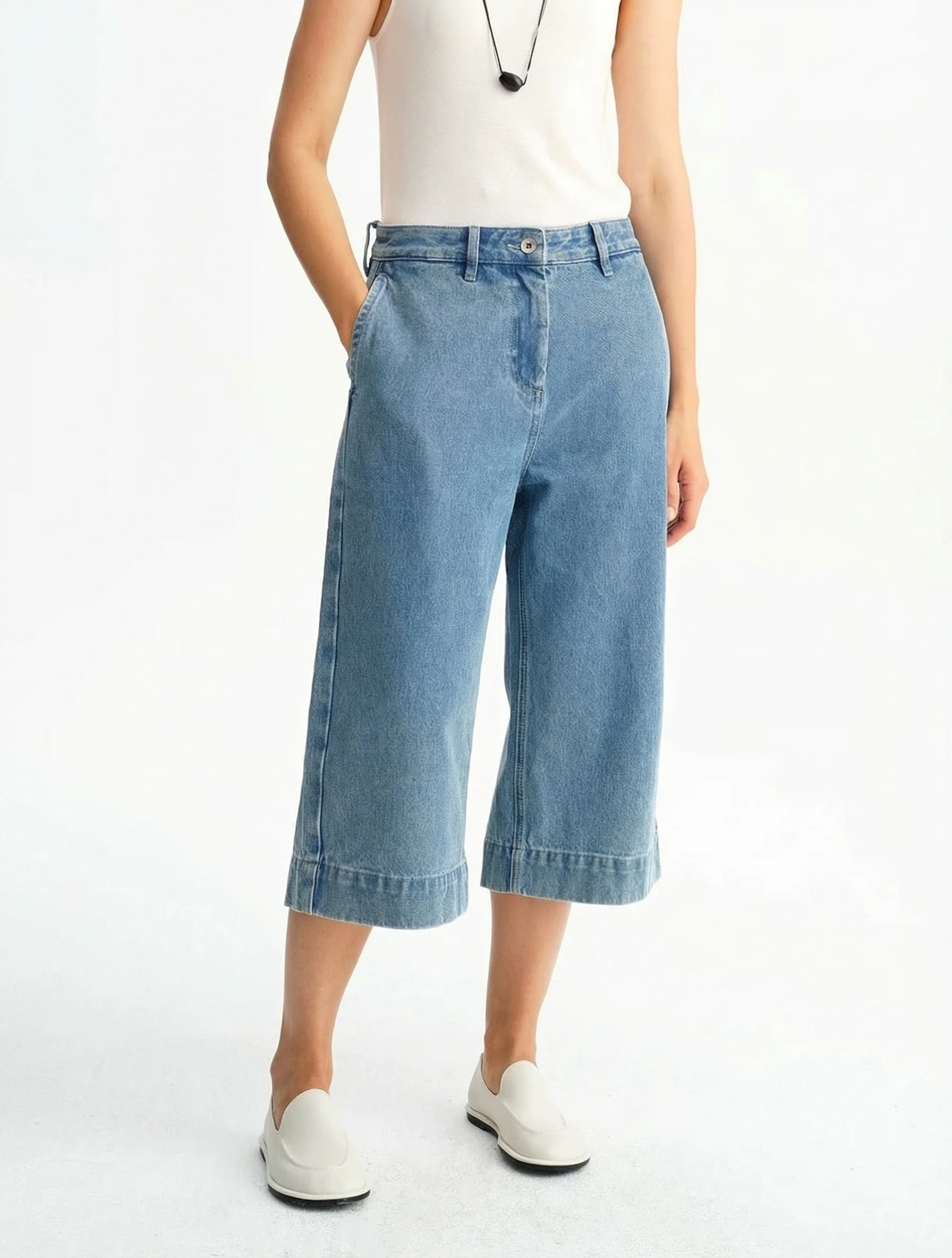 Cropped Denim Culottes - Image 6