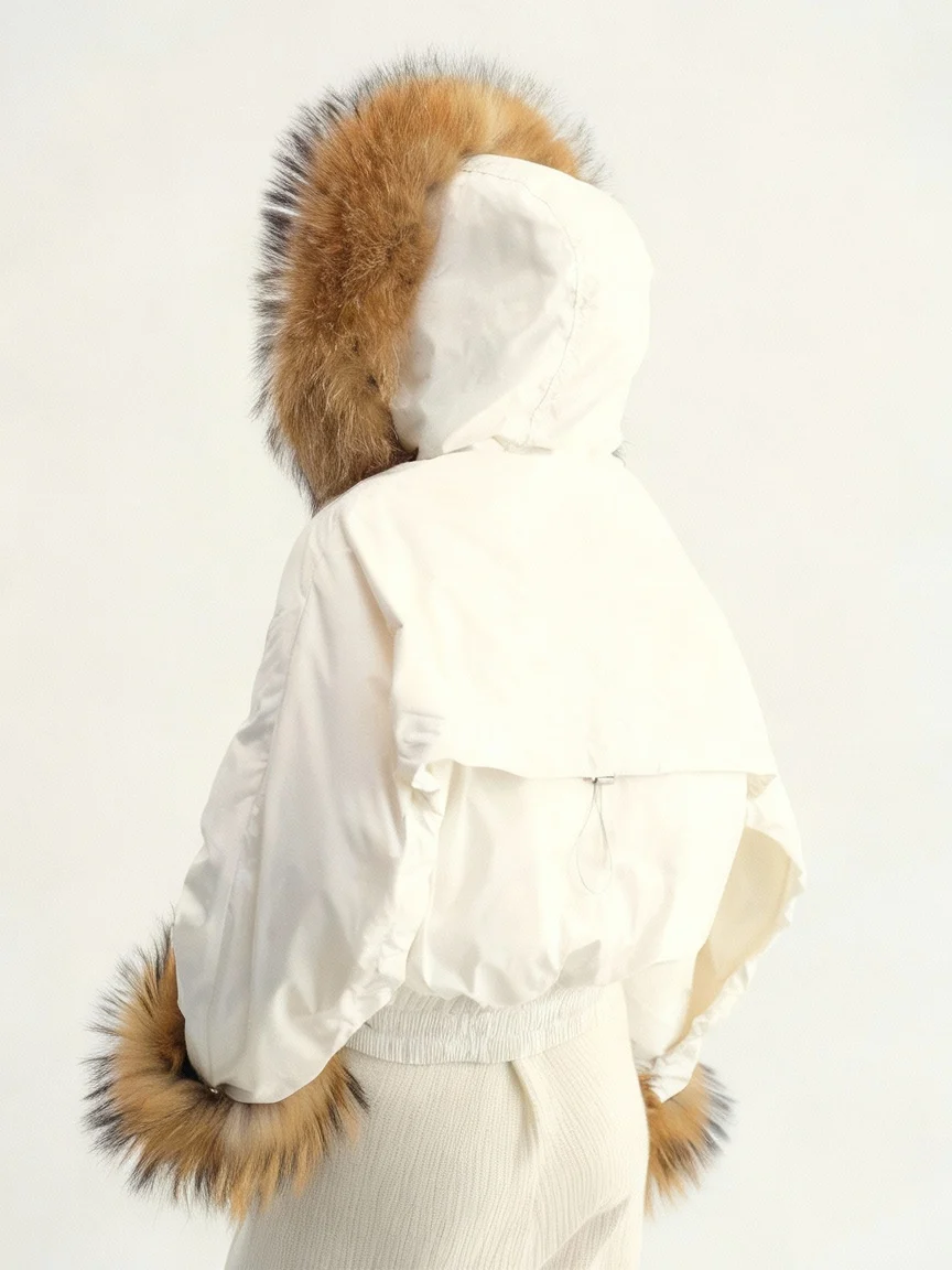 Cropped Down Parka with Detachable Fur Collar - Image 3