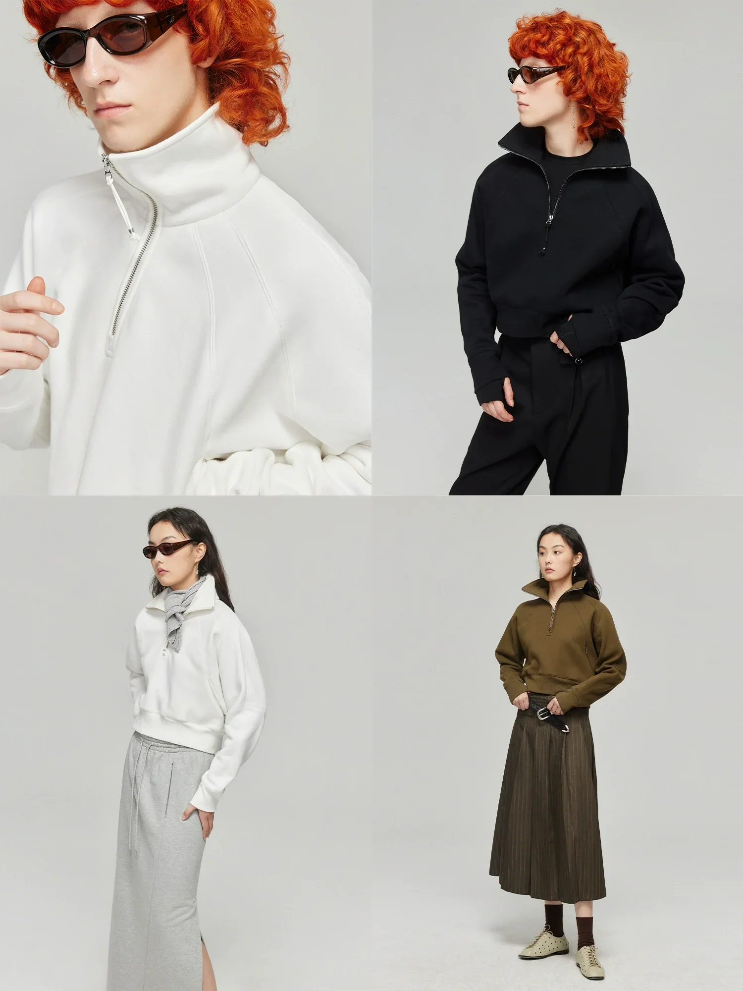 Cropped Half-Zip Mock-Neck Raglan Sweatshirt - Image 5