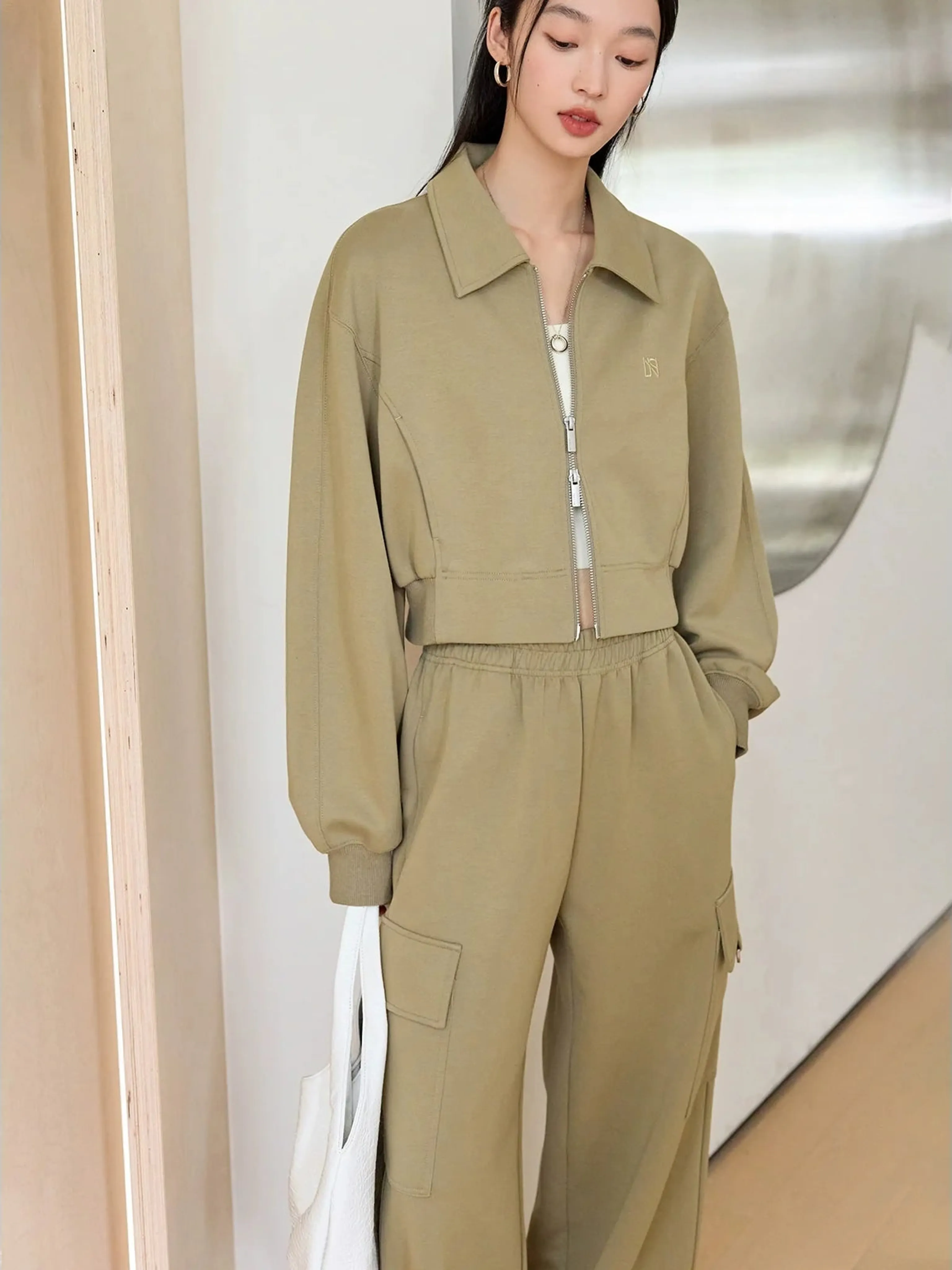 Cropped Jacket and Cargo Pants Set