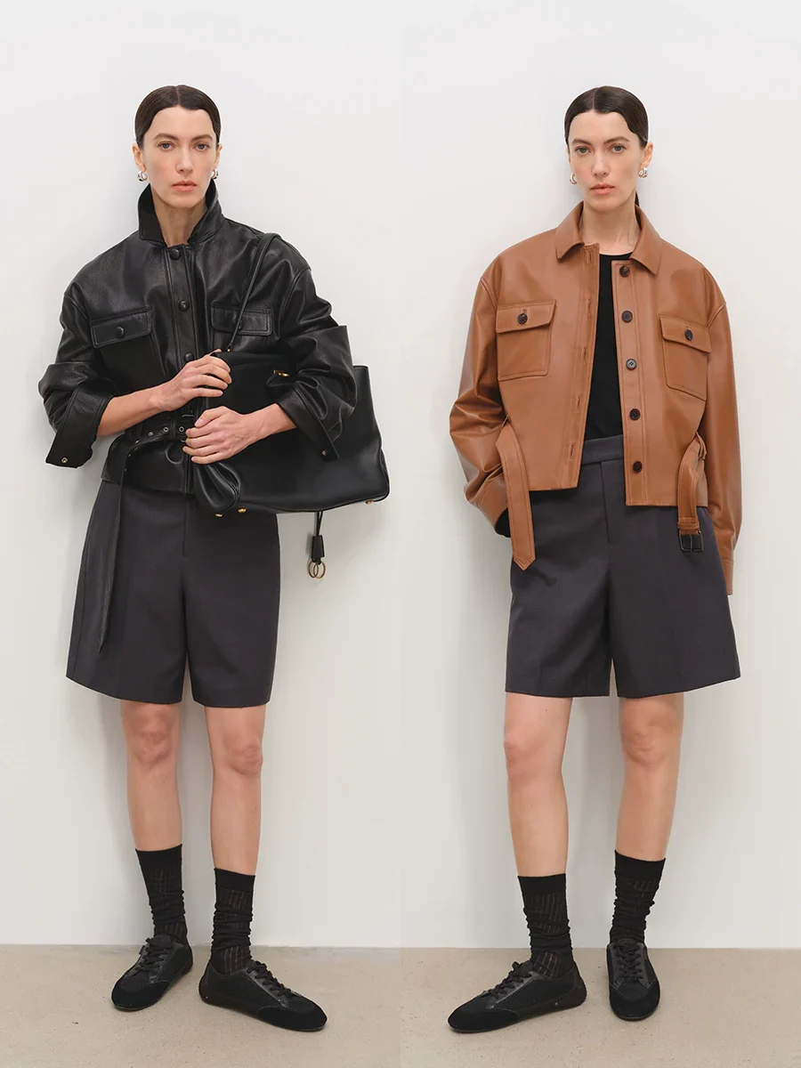 Cropped Lambskin Belted Jacket - Image 3
