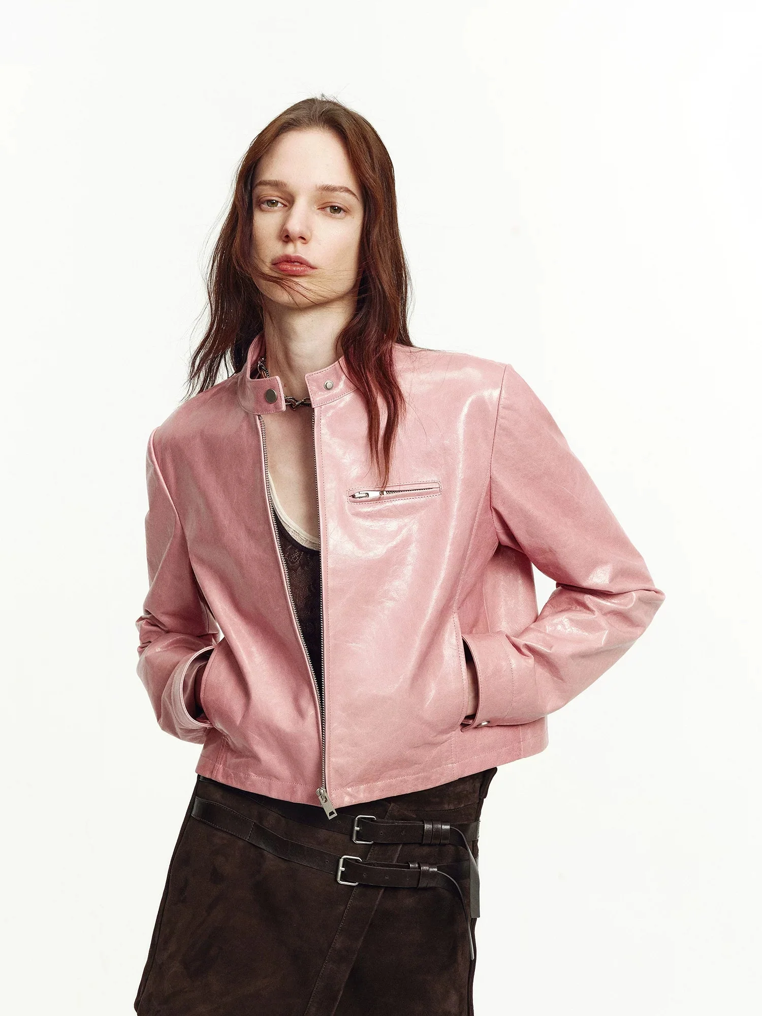 Cropped Leather Jacket - Image 4