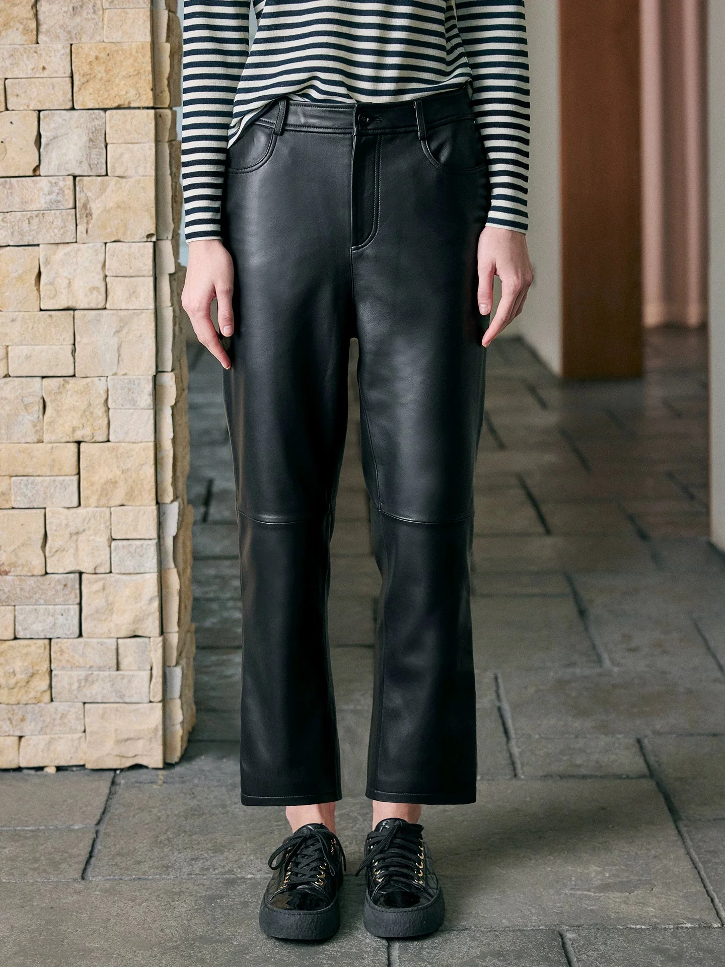 Cropped Leather-Look Pants