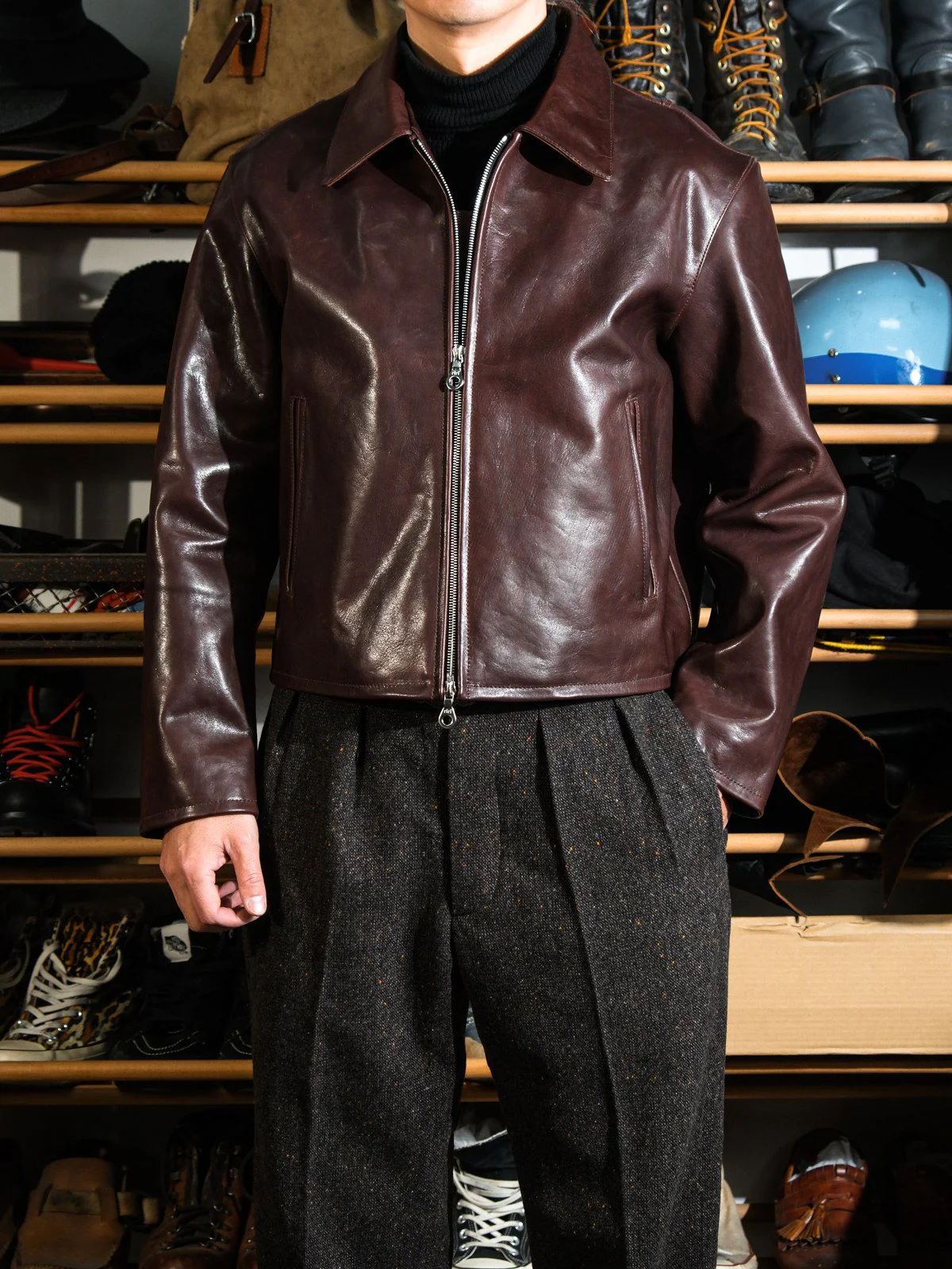 Cropped Leather Zip Jacket