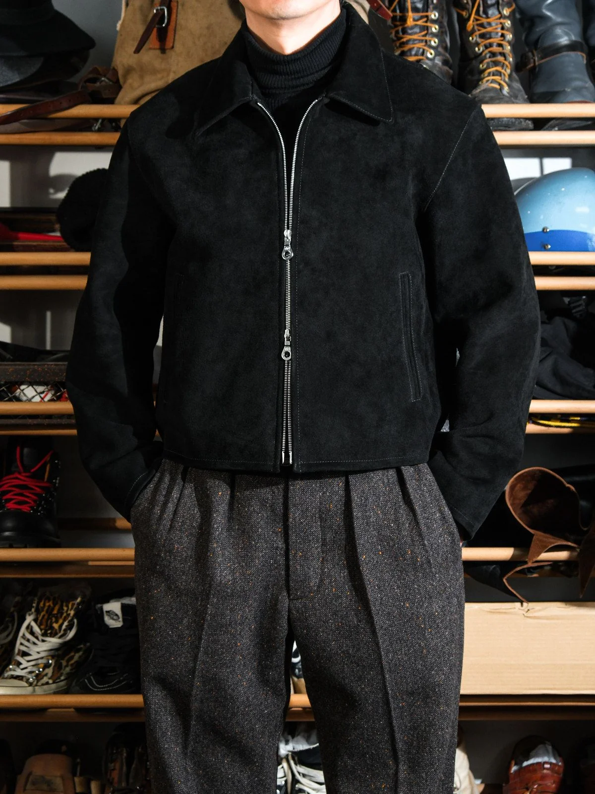 Cropped Leather Zip Jacket - Image 2