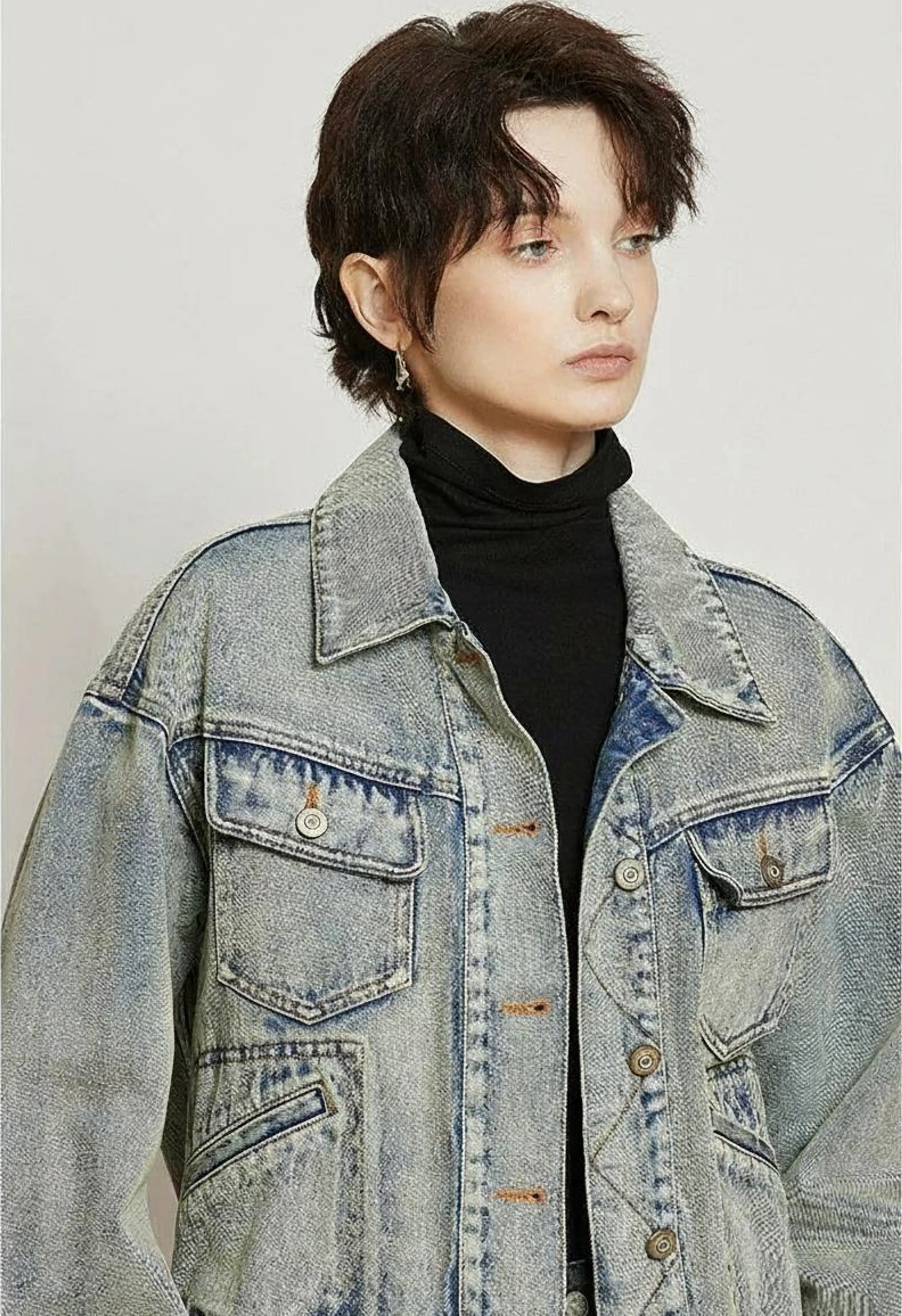Cropped Light-Wash Denim Jacket
