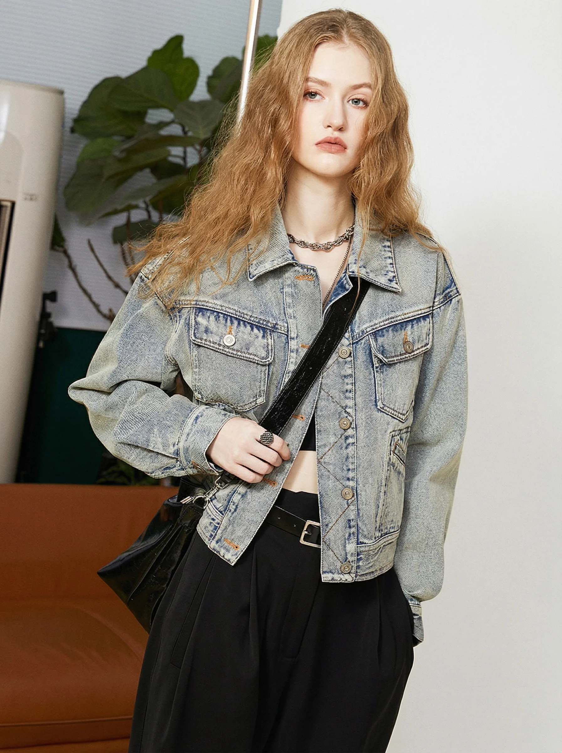 Cropped Light-Wash Denim Jacket - Image 2