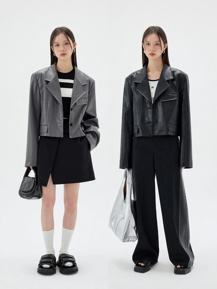 Cropped PU Blazer
